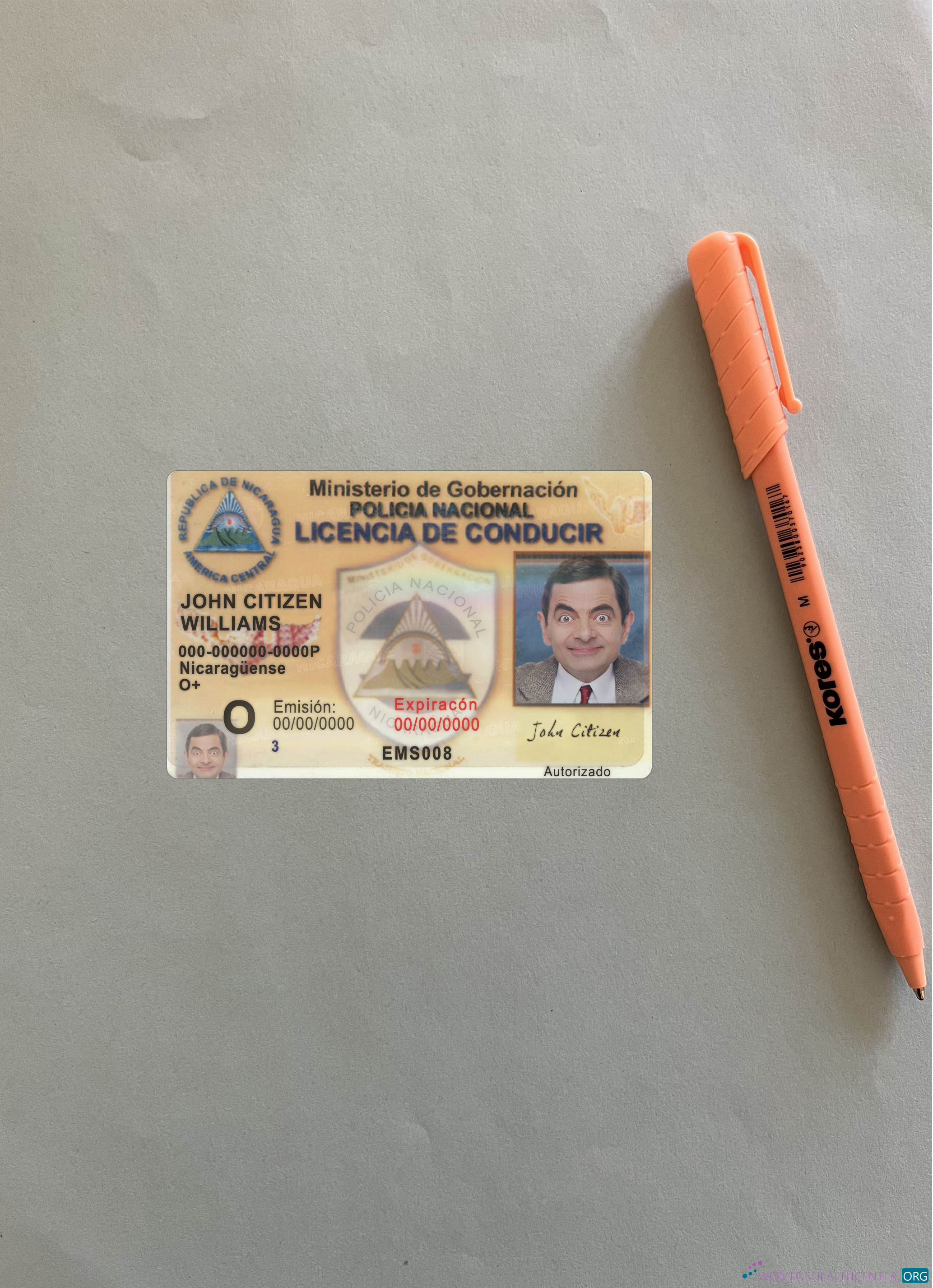Качественный Скачать Никарагуа Driving License Фотоэффект Лицевая Сторона Photoshop Шаблон