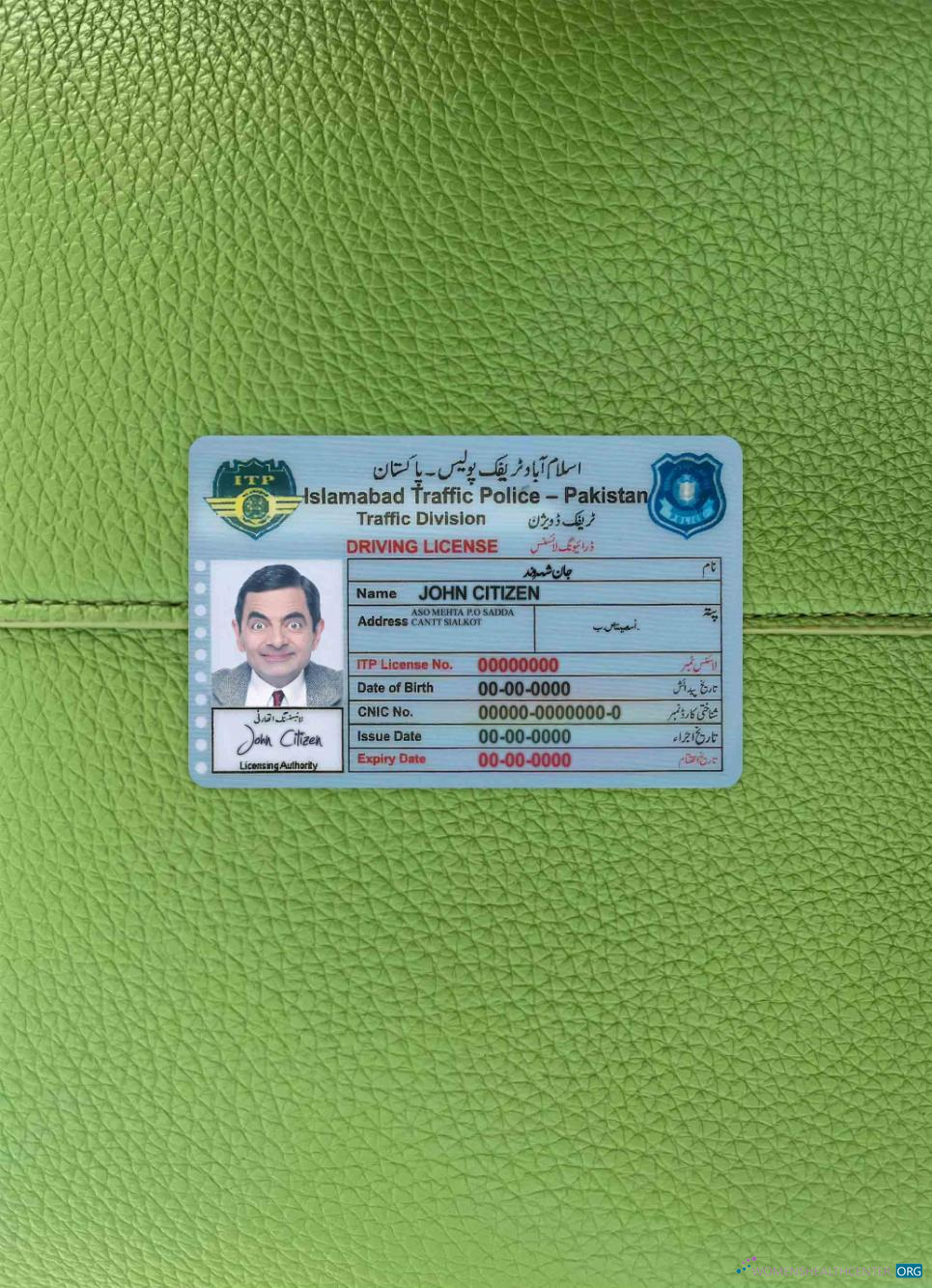 Качественный Скачать Пакистан Islamabad Driving License Фотоэффект Лицевая Сторона Photoshop Шаблон
