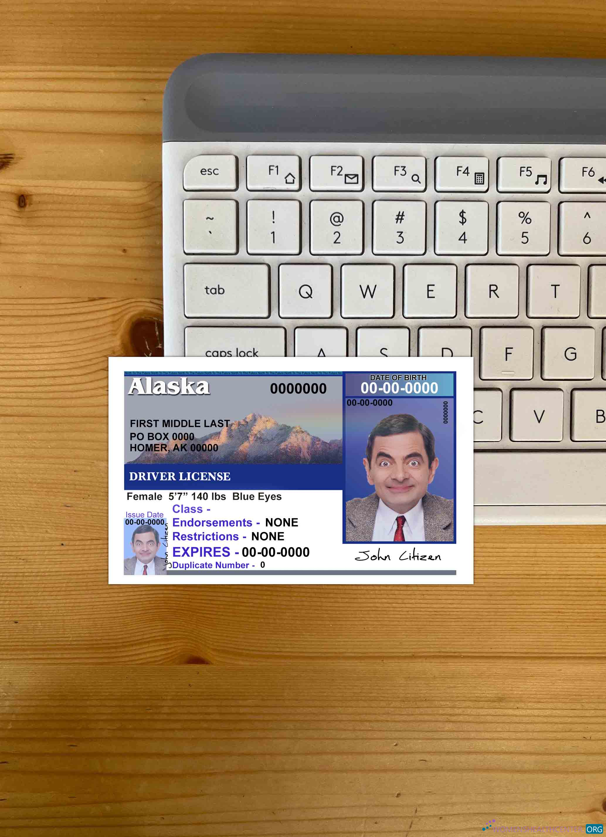 Реалистичный Скачать USA Alaska Driving License Версия 2 (Лицевая Сторона) Фотоэффект Photoshop Шаблон
