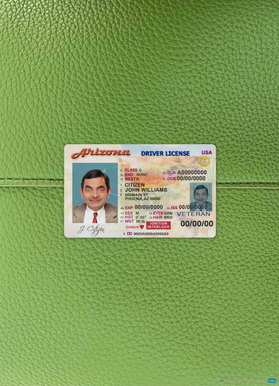 Профессиональный Скачать USA Arizona Driver License Фотоэффект Лицевая Сторона Photoshop Шаблон