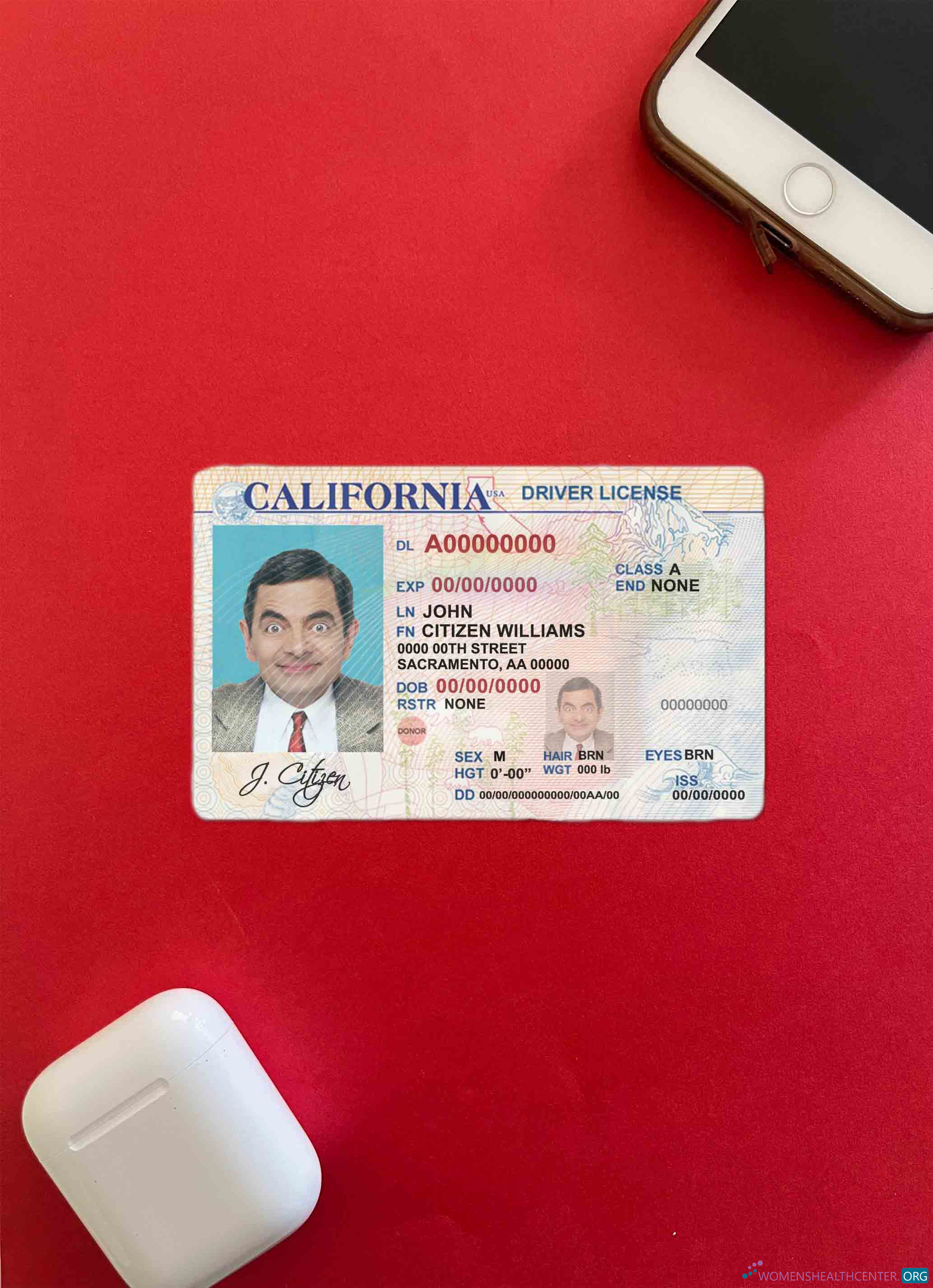 Профессиональный Скачать USA California Driver License Фотоэффект Лицевая Сторона Photoshop Шаблон