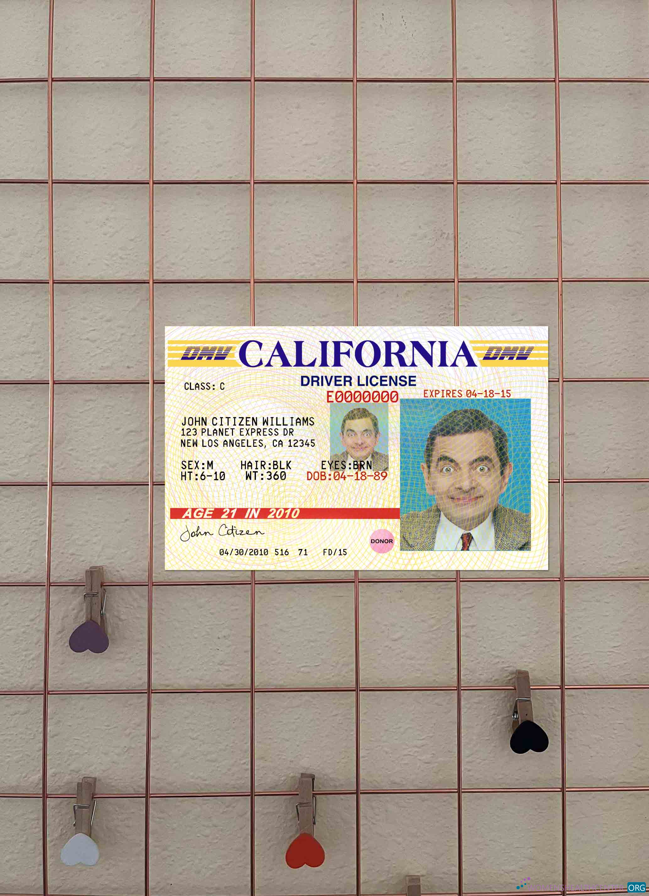Реалистичный Скачать USA California Driving License Версия 3 Фотоэффект Лицевая Сторона Photoshop Шаблон