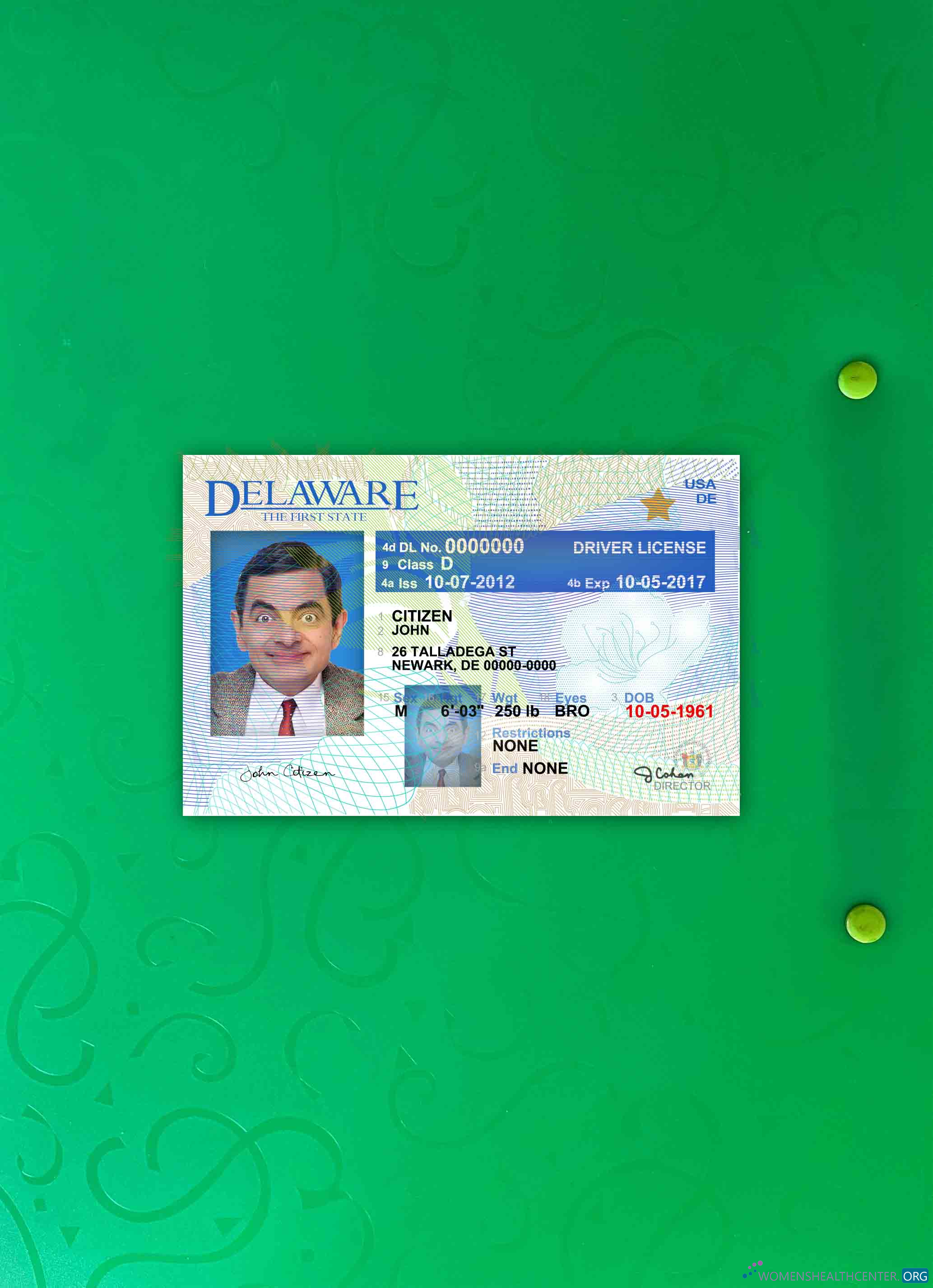 Премиум Скачать USA Delaware Driving License Версия 2 Фотоэффект Лицевая Сторона Photoshop Шаблон