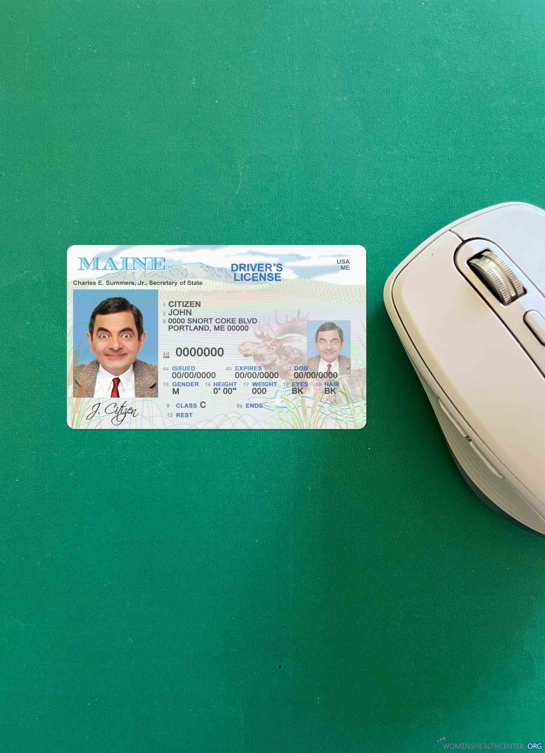 Качественный Скачать USA Maine Государственный Driving License Фотоэффект Лицевая Сторона Photoshop Шаблон