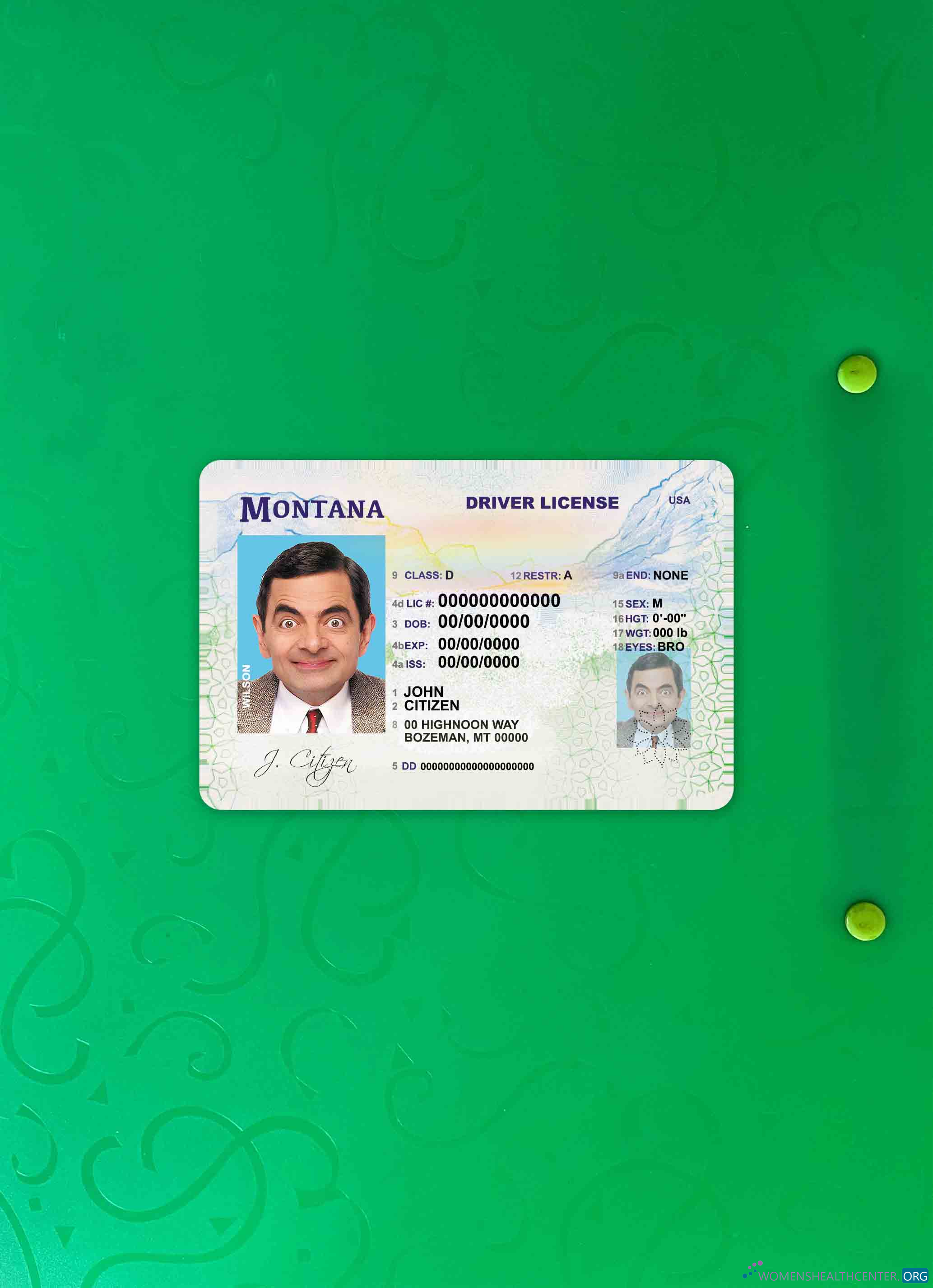 Реалистичный Скачать USA Montana DL Фотоэффект Лицевая Сторона Photoshop Шаблон