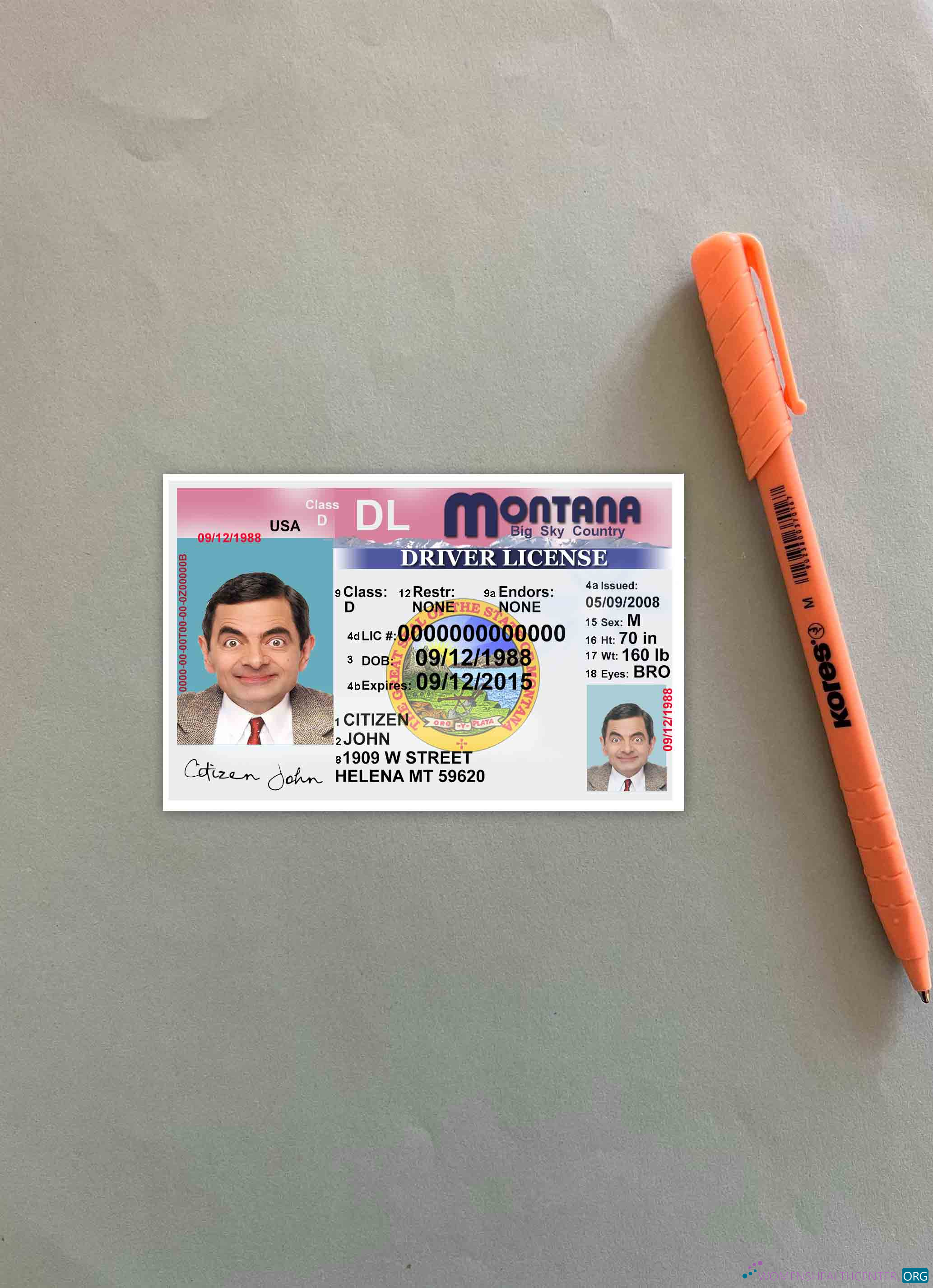 Редактируемый Скачать USA Montana Driving License Версия 2 Фотоэффект Лицевая Сторона Photoshop Шаблон