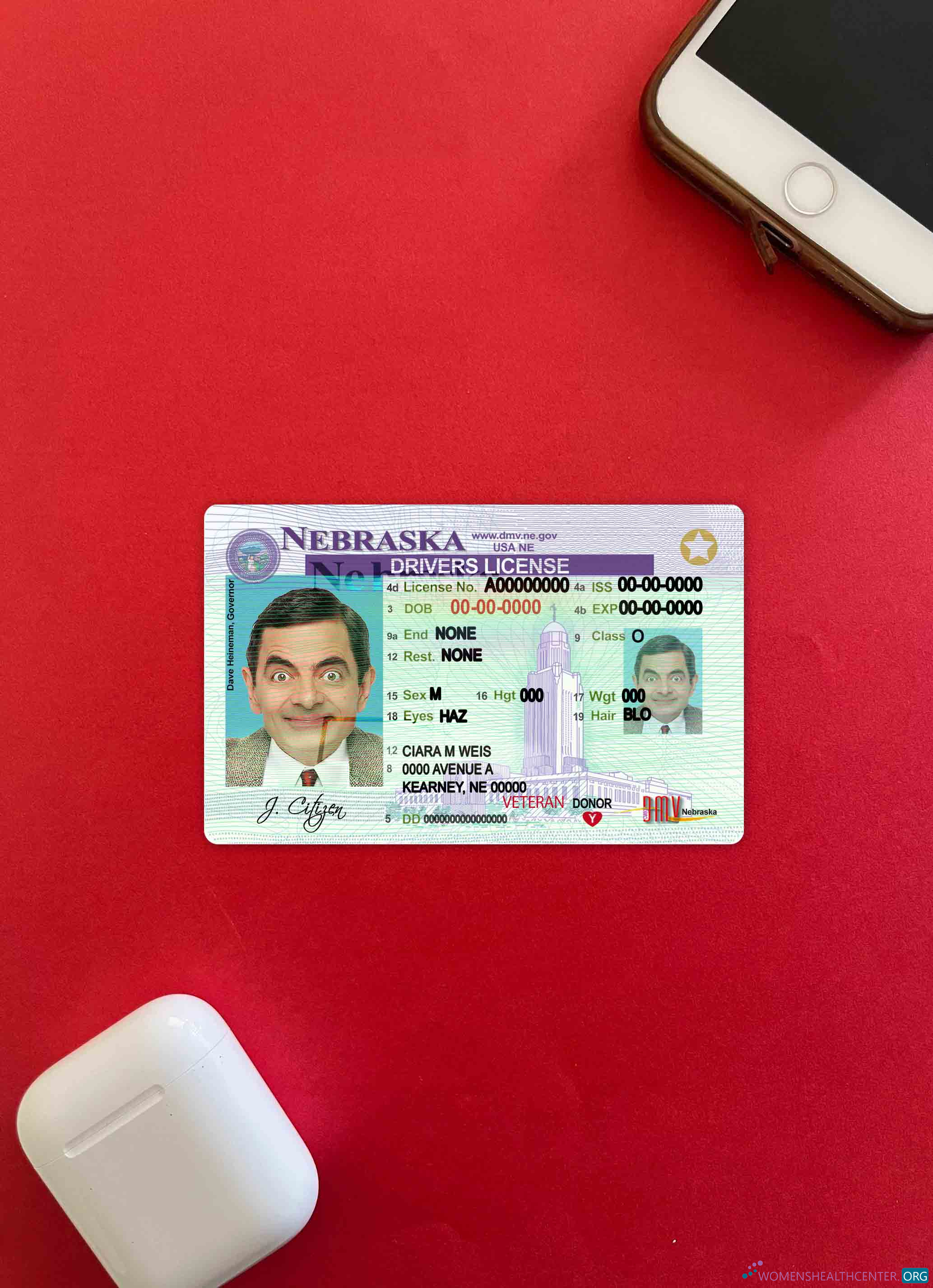 Профессиональный Скачать USA Nebraska DL Фотоэффект Лицевая Сторона Photoshop Шаблон