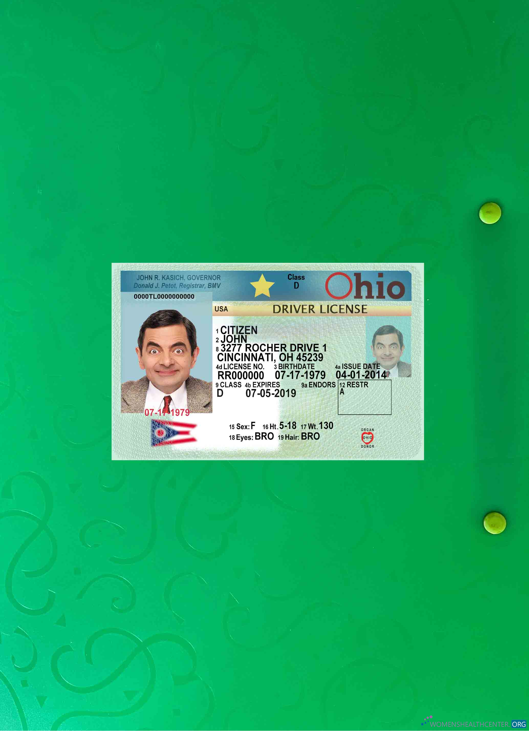 Профессиональный Скачать USA Ohio Driving License 2018 Настоящее Время Фотоэффект Лицевая Сторона Photoshop Шаблон