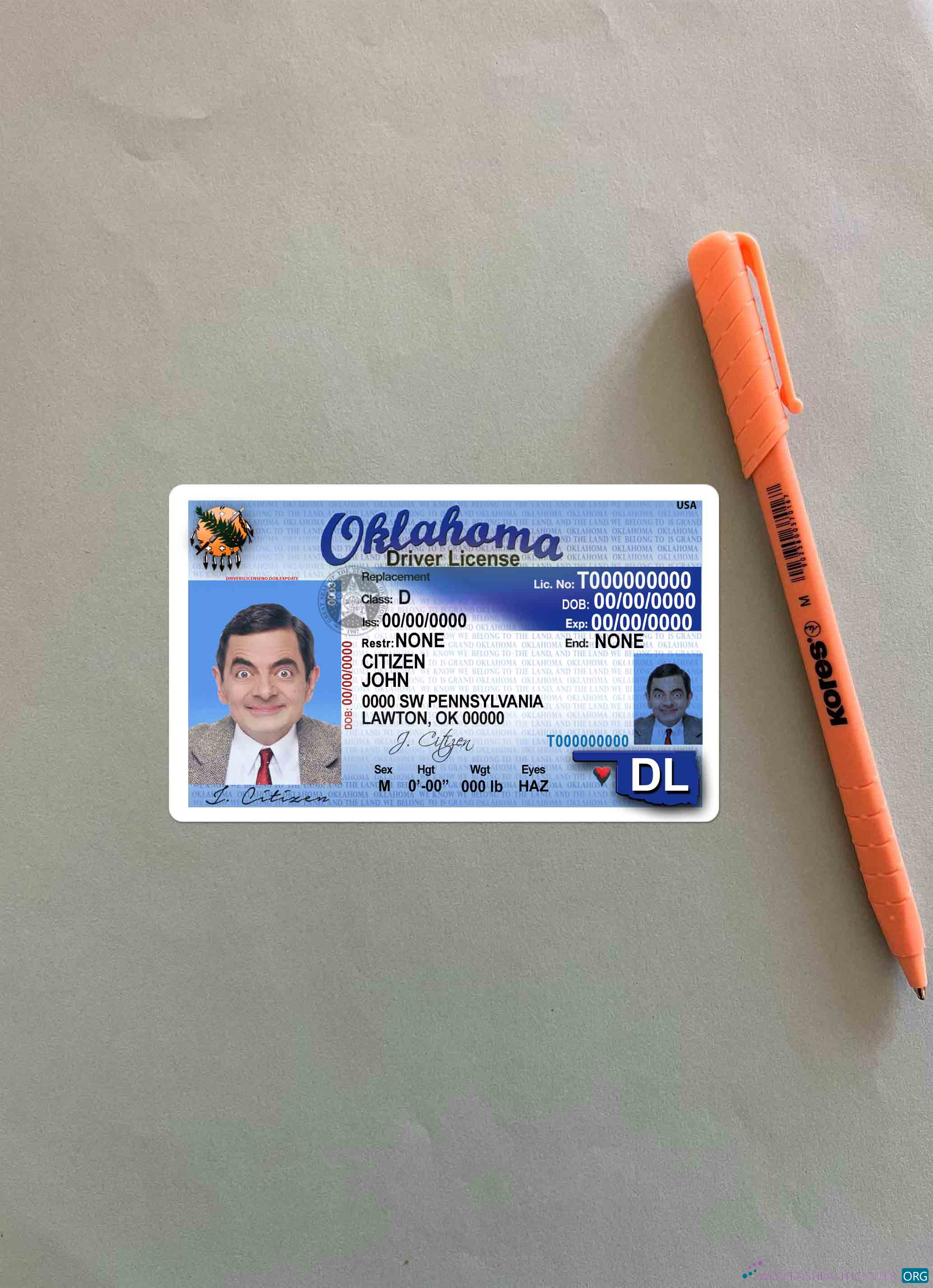 Качественный Скачать USA Oklahoma DL Фотоэффект Лицевая Сторона Photoshop Шаблон