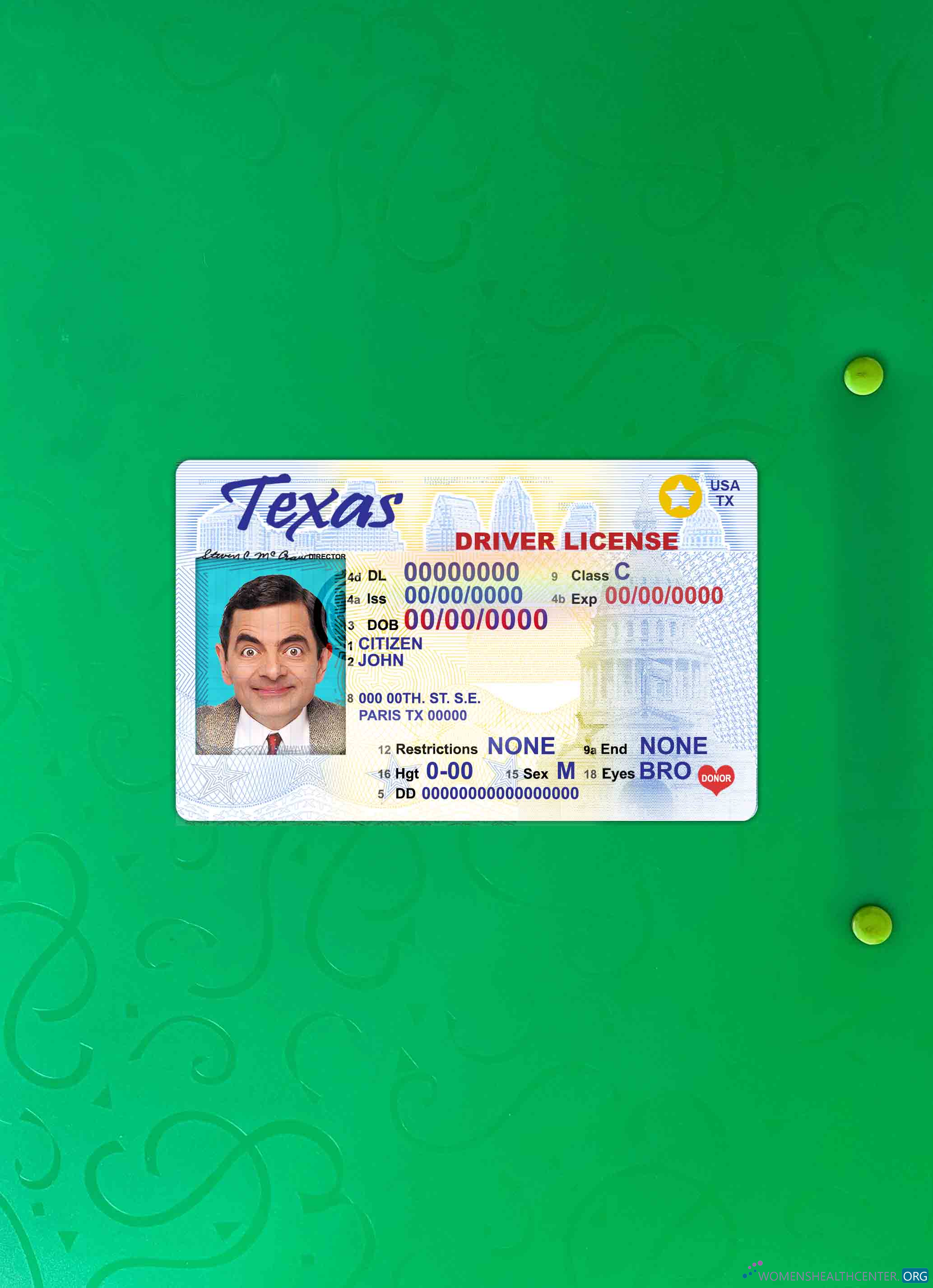 Редактируемый Скачать USA Texas DL Фотоэффект Лицевая Сторона Photoshop Шаблон