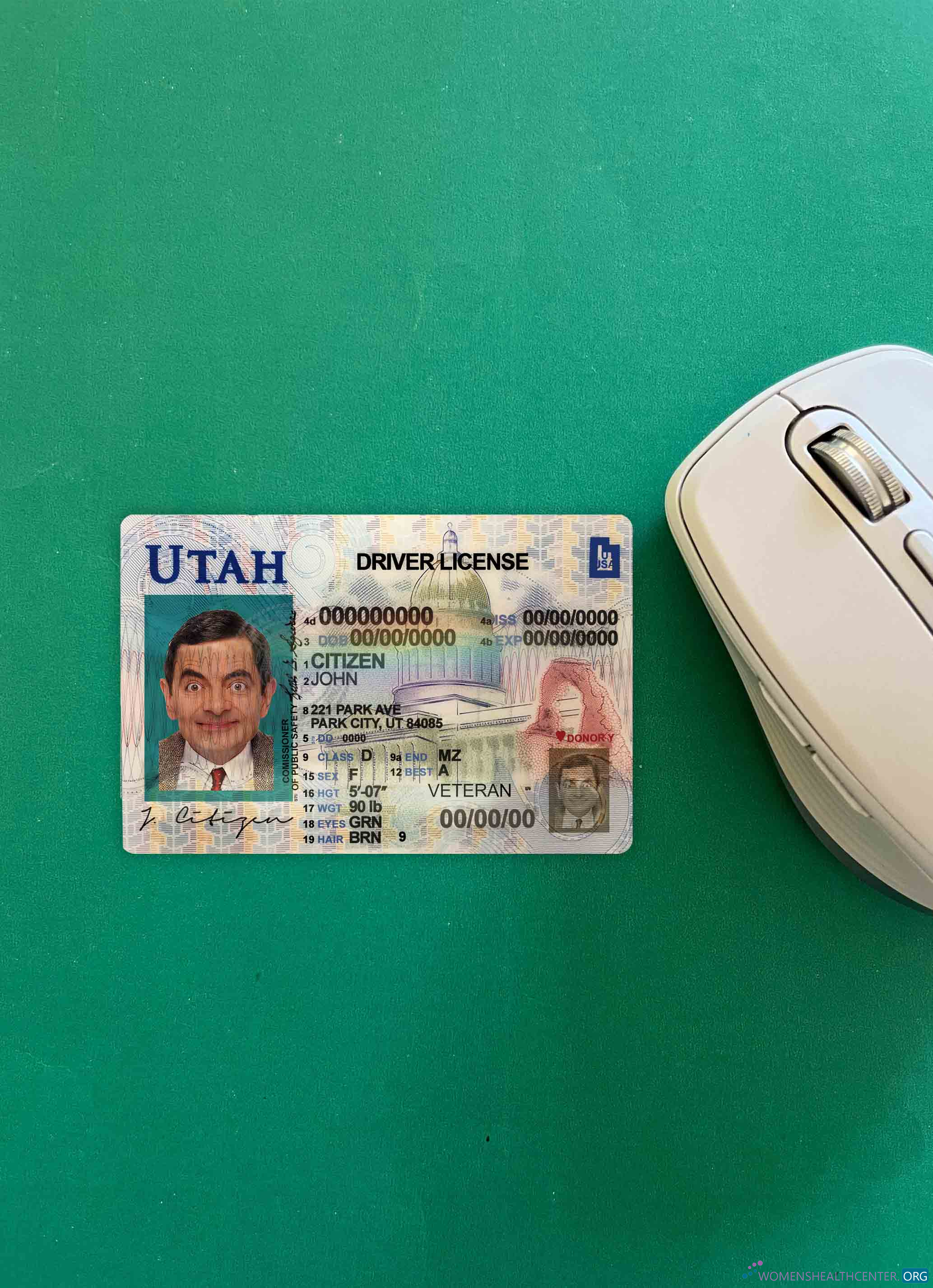 Качественный Скачать USA Utah DL Фотоэффект Лицевая Сторона Photoshop Шаблон