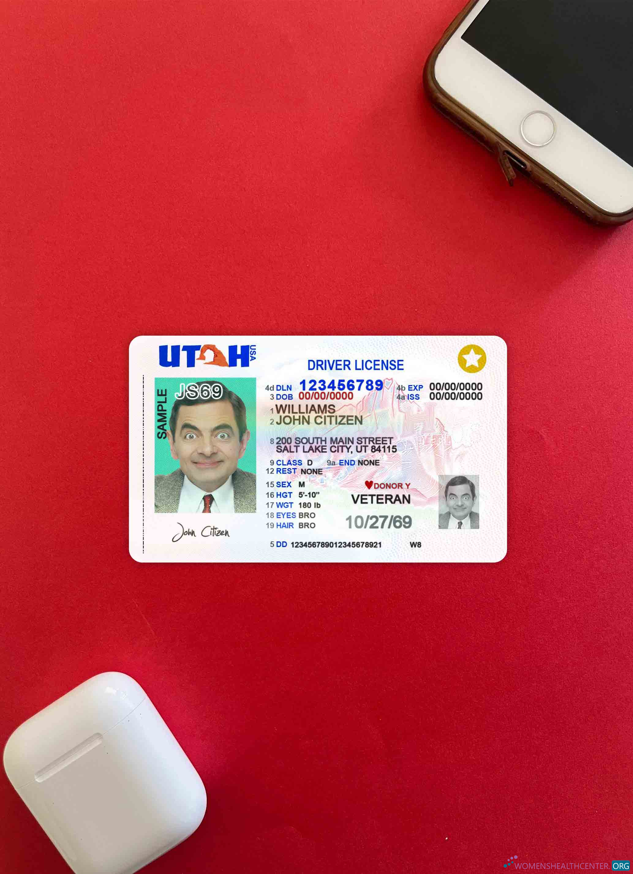 Качественный Скачать USA Utah Driving License 2021 Настоящее Время Фотоэффект Лицевая Сторона Photoshop Шаблон