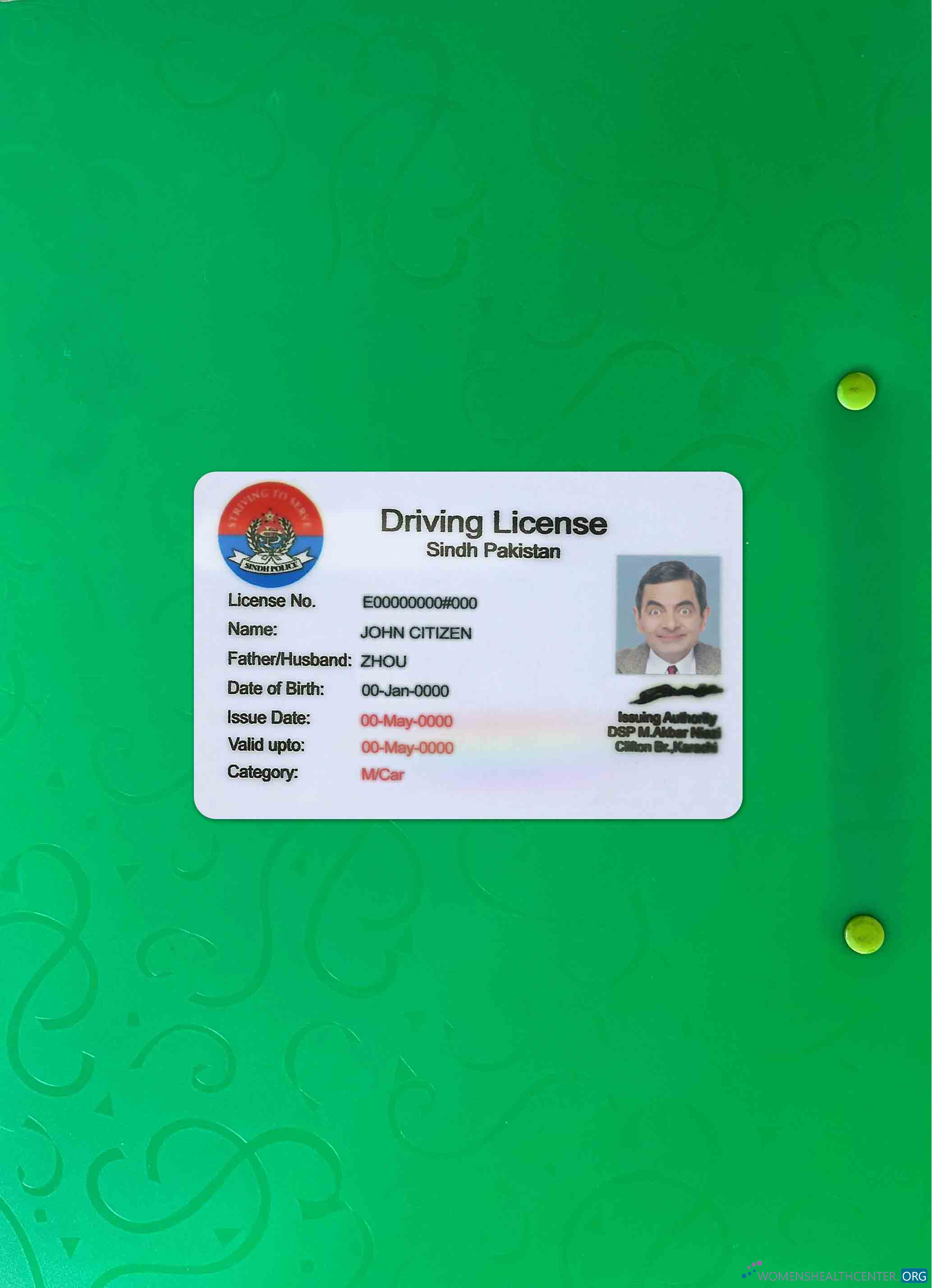 Премиум Пакистан Sindh Провинция Driving License PSD Шаблон, (Старый Версия Till 2016) Фотоэффект Лицевая Сторона