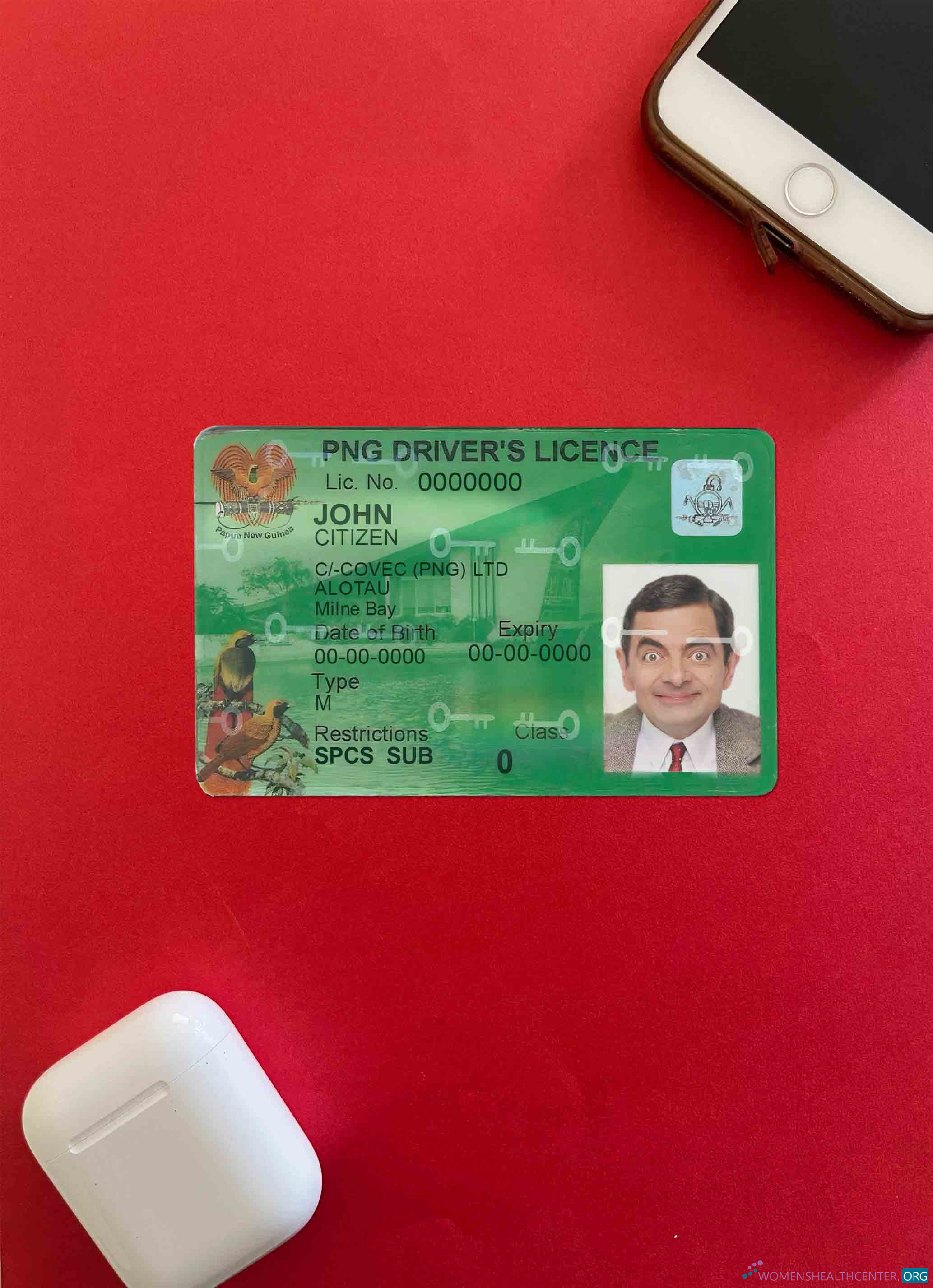 Реалистичный Папуа-Новая Гвинея Driving License Шаблон в PSD Формат, 2020 – Настоящее Время Фотоэффект Лицевая Сторона
