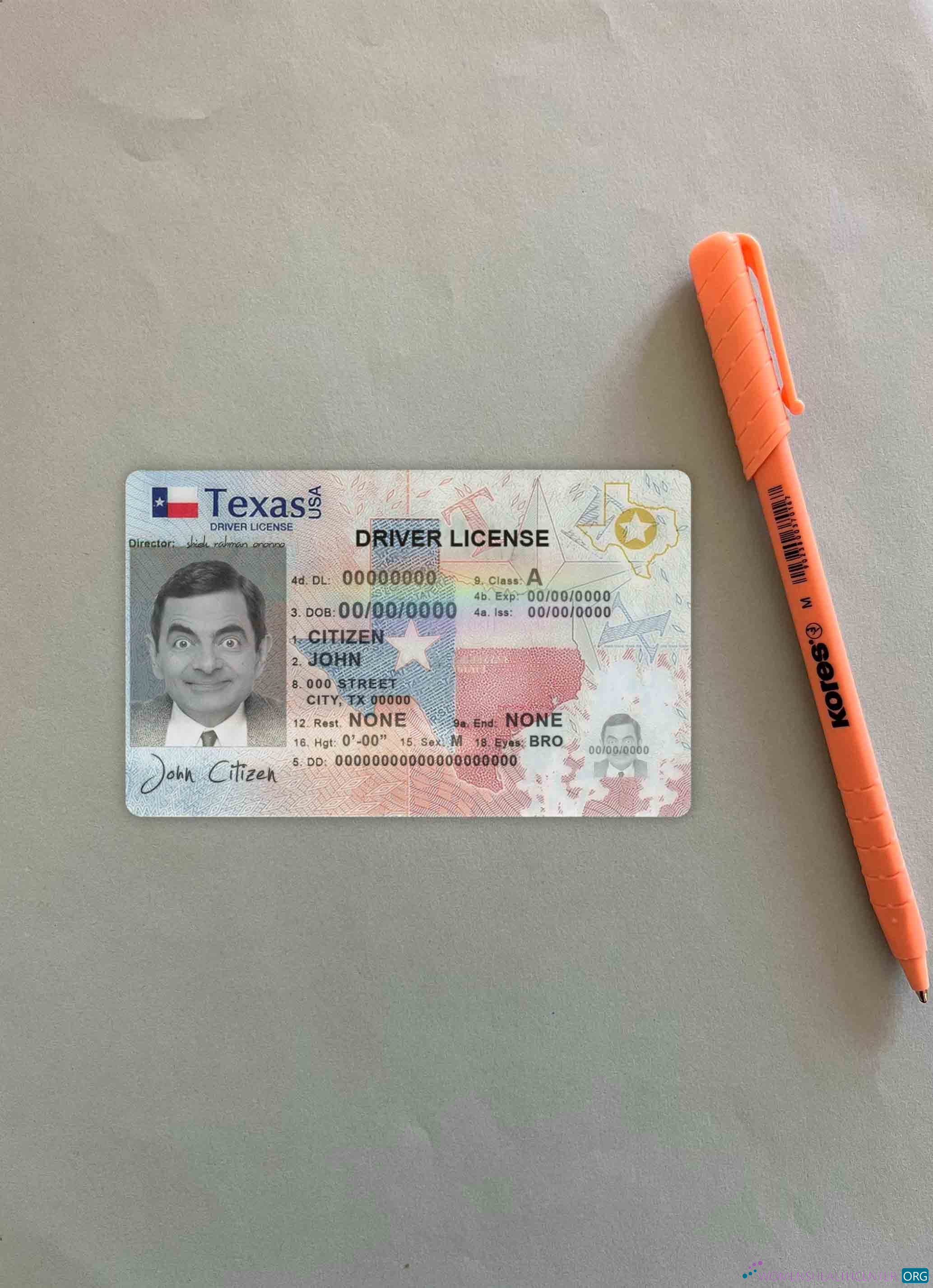 Премиум USA Texas Driving License Шаблон в PSD Формат, Fully Editable (2020 – Настоящее Время) Фотоэффект Лицевая Сторона