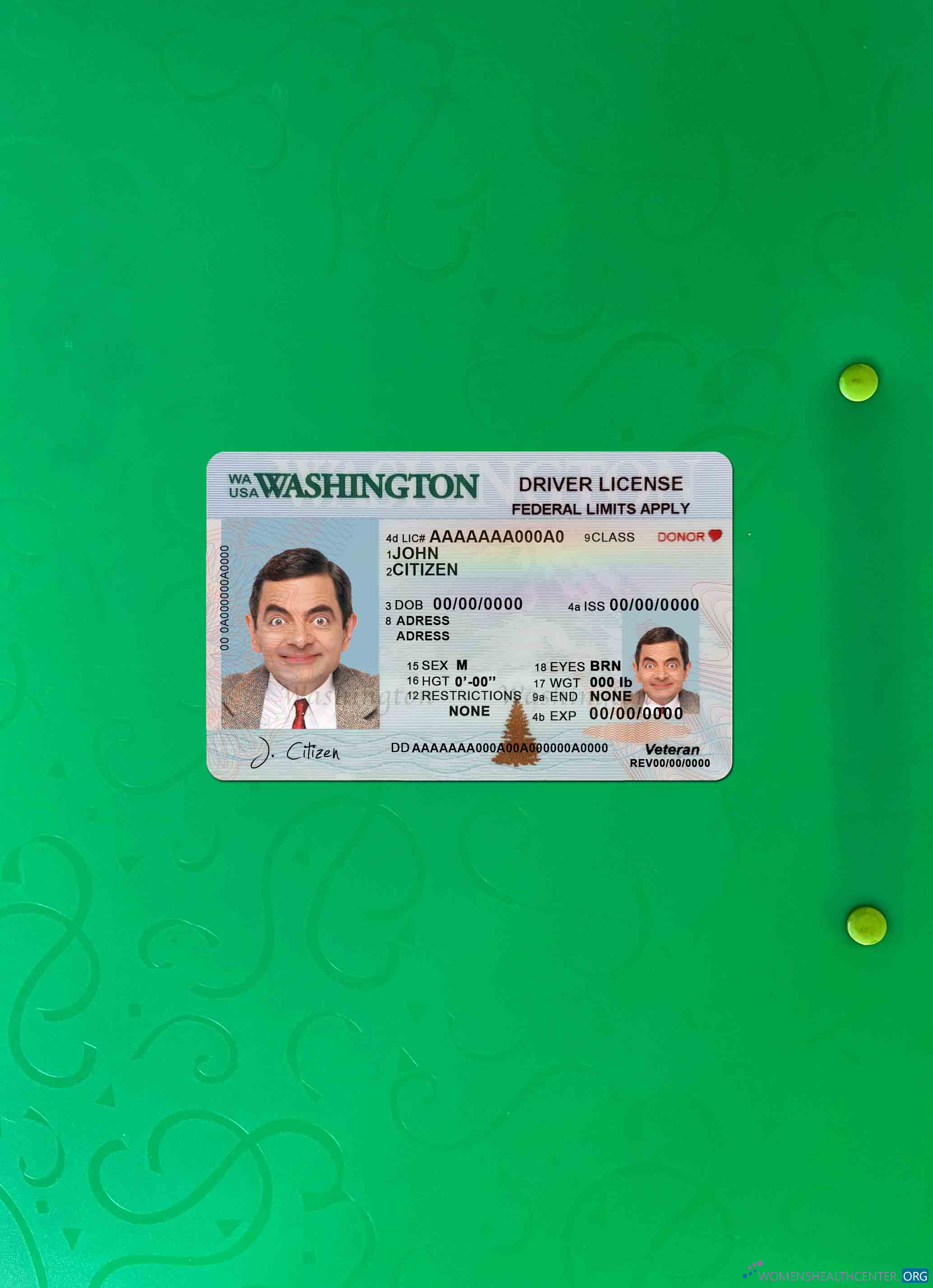 Профессиональный USA Washington Driving License Шаблон в PSD Формат (2018 – Настоящее Время) Фотоэффект Лицевая Сторона