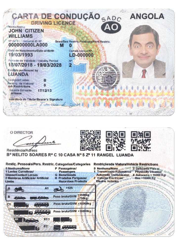 Télécharger Angola Driving License 2018 2028 maquette