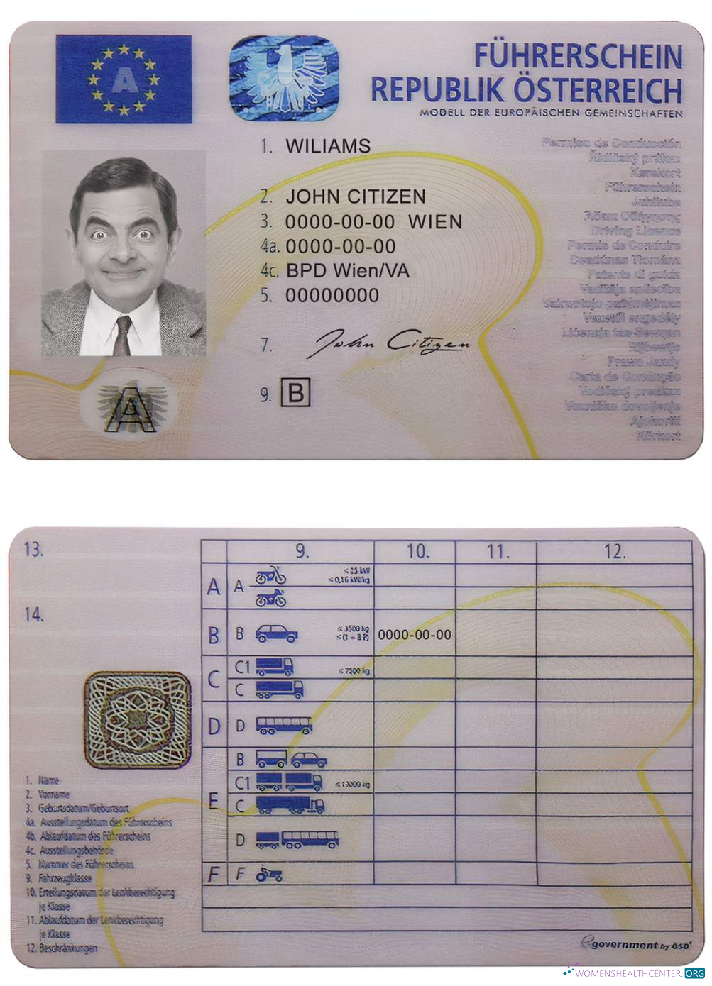 Télécharger Autriche Driving License échantillon
