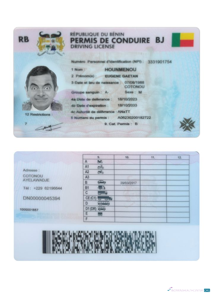 Télécharger Bénin Driving License échantillon