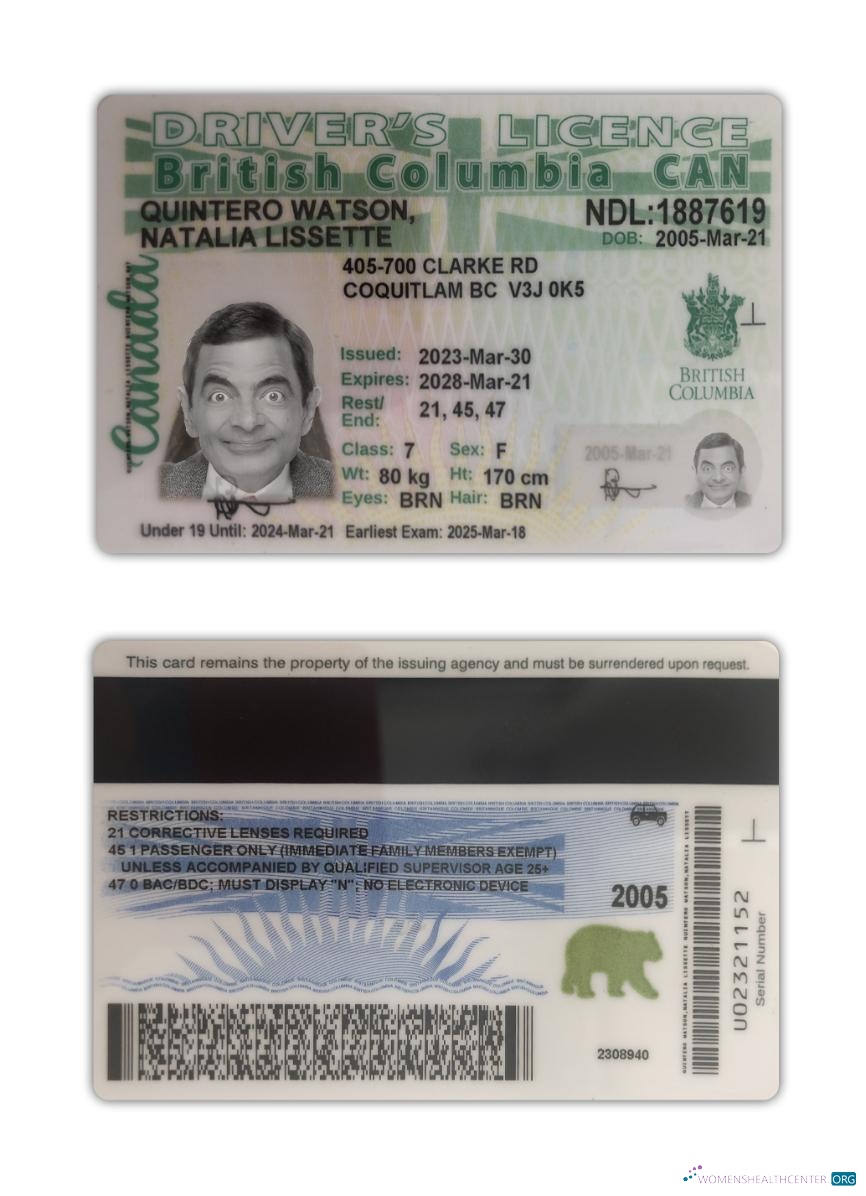 Télécharger Canada British Columbia Driving License 2021 Présent échantillon