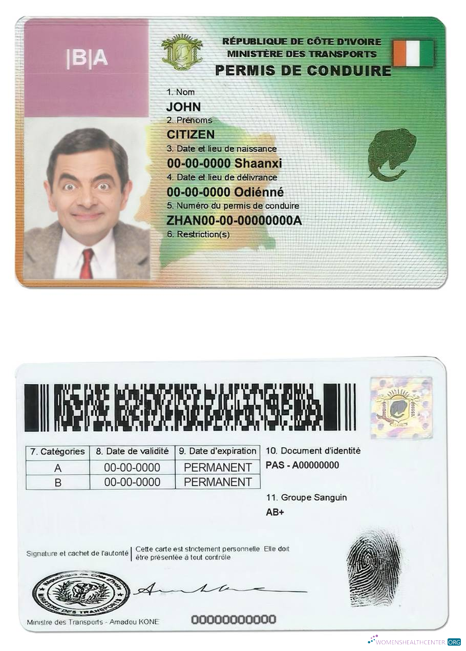 Télécharger Cote D’Ivoire Driving License échantillon