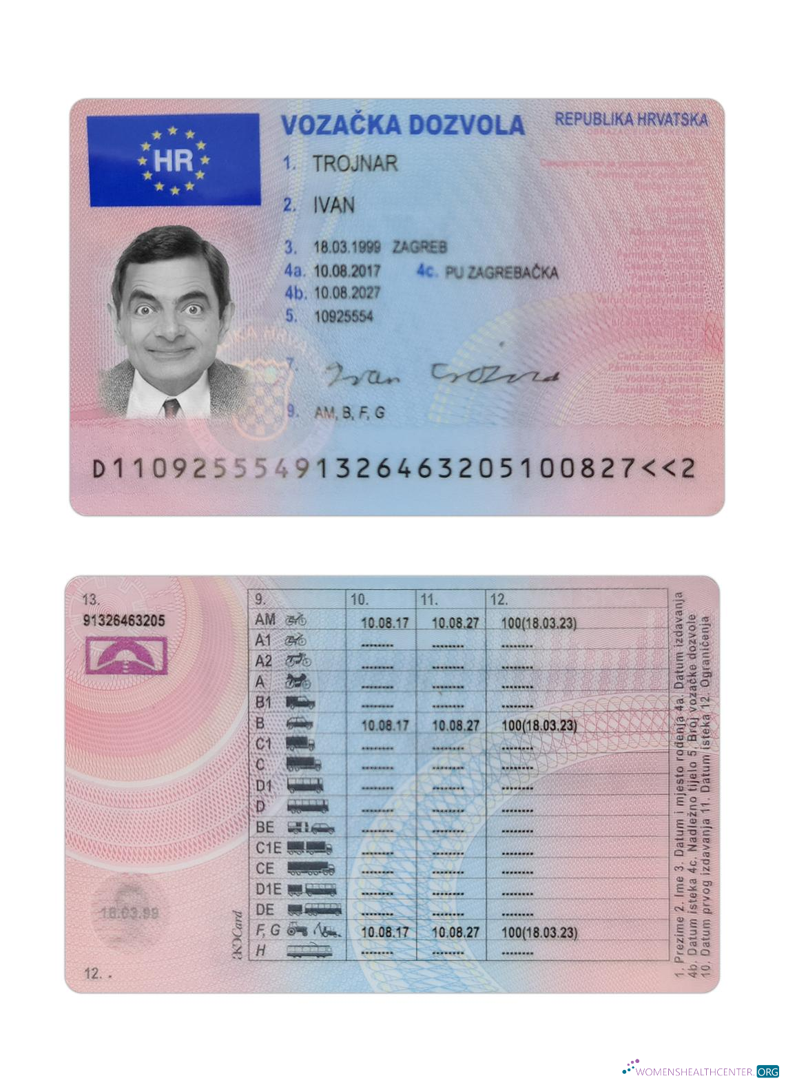 Télécharger Croatie Driving License 2017 Présent échantillon