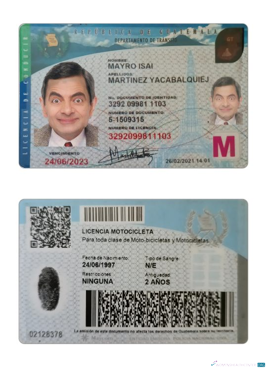 Télécharger Guatemala Driving License 2021 Présent échantillon