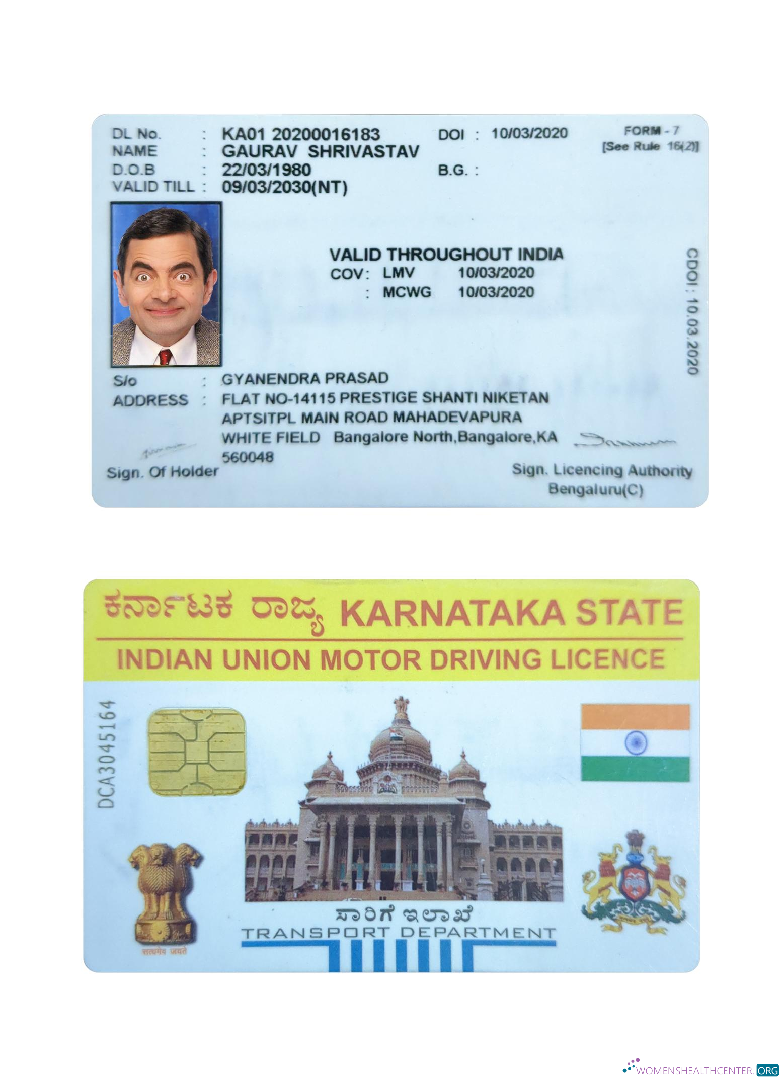 Télécharger Inde Karnataka État Motor Driving License modèle