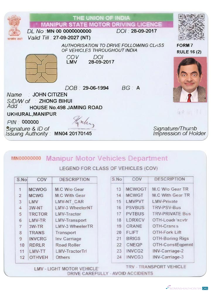 Télécharger Inde Manipur État Driving License modèle