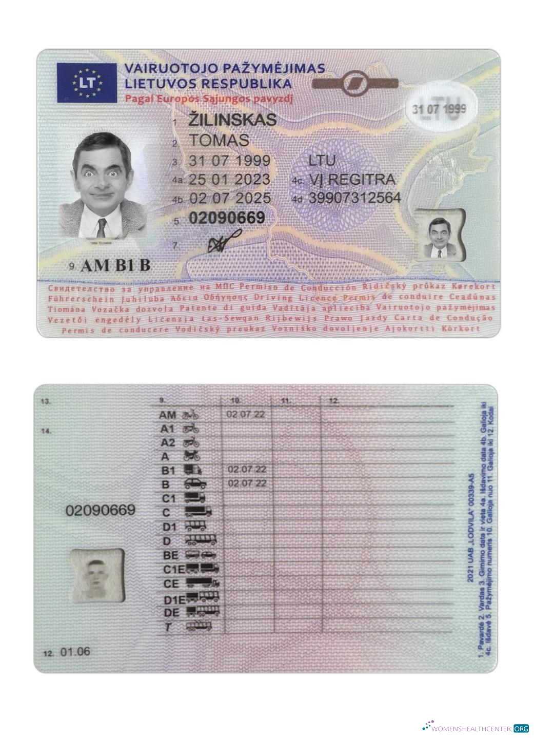 Télécharger Lituanie Driving License 2023 Présent modèle