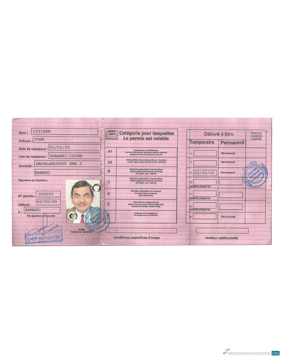 Télécharger Mali Driving License échantillon
