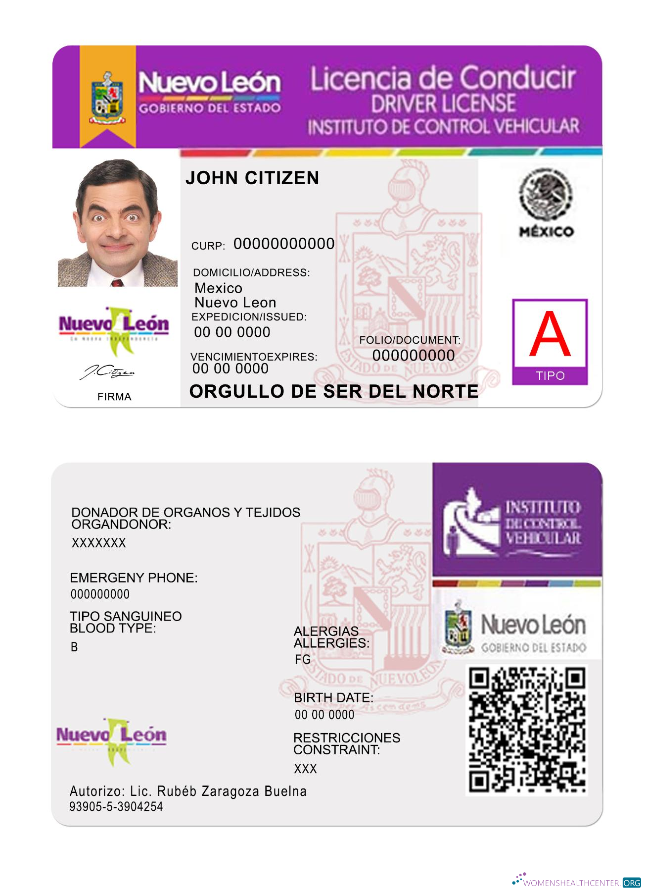 Télécharger Mexique Nuevo Leon Driving License modèle