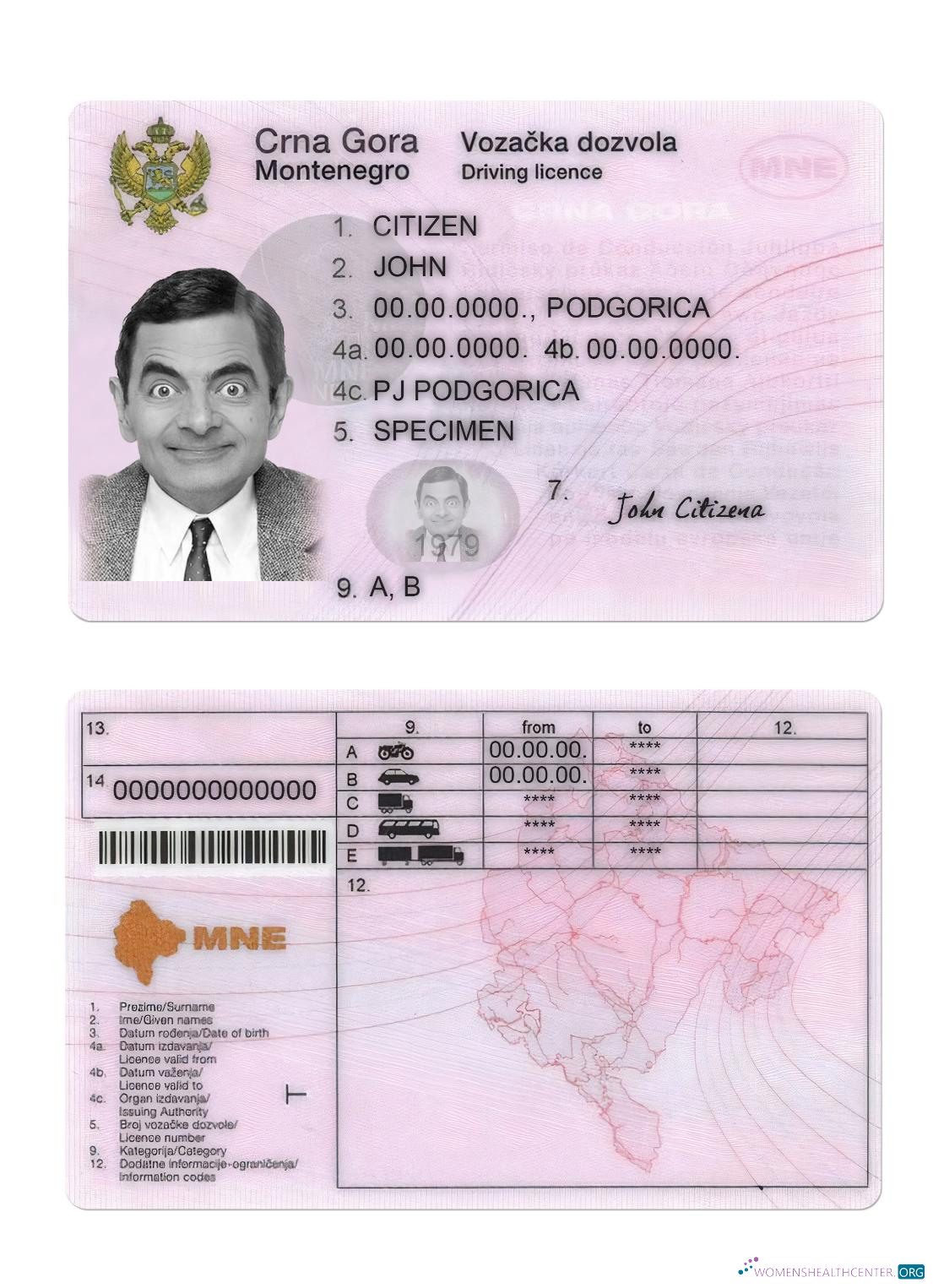 Télécharger Monténégro Driving License maquette