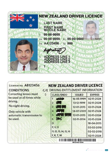 Télécharger Nouvelle-Zélande Driving License Version 3 modèle