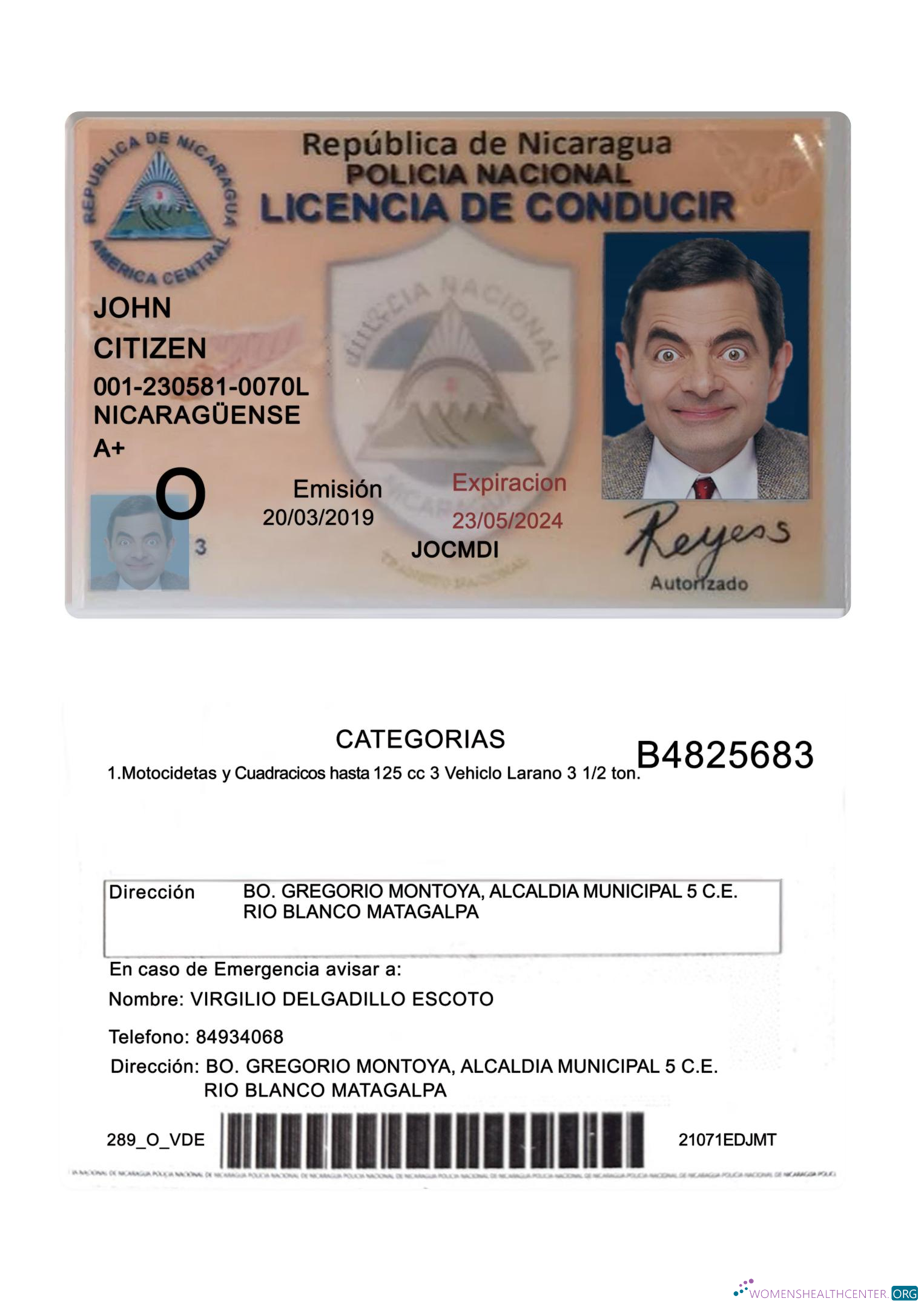 Télécharger Nicaragua Driving License 2019 Présent maquette