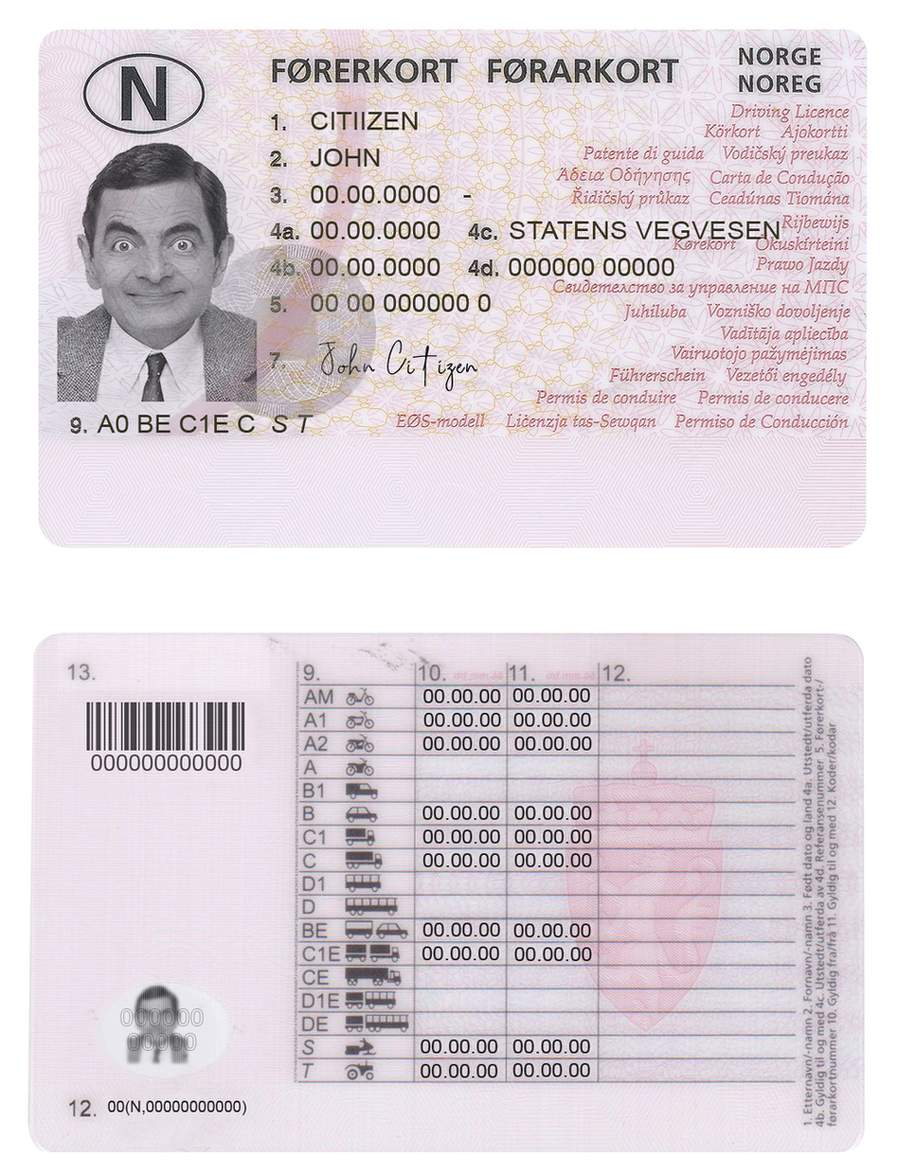Télécharger Norvège Driving License (2013 – Présent) échantillon