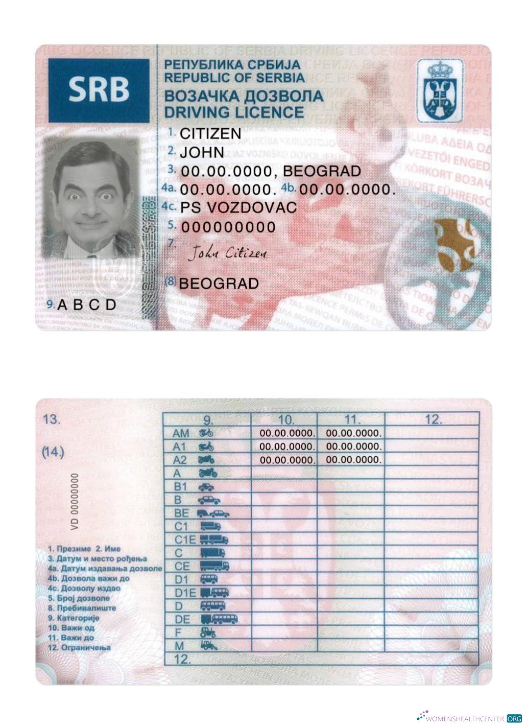 Télécharger Serbie Driving License modèle