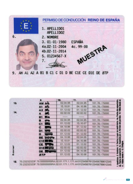 Télécharger Espagne Driving License Version 2 modèle