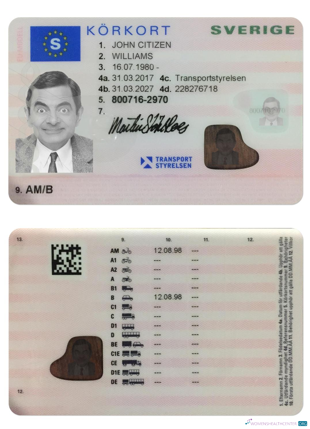 Télécharger Suède Driving Licence (2016 Présent) échantillon