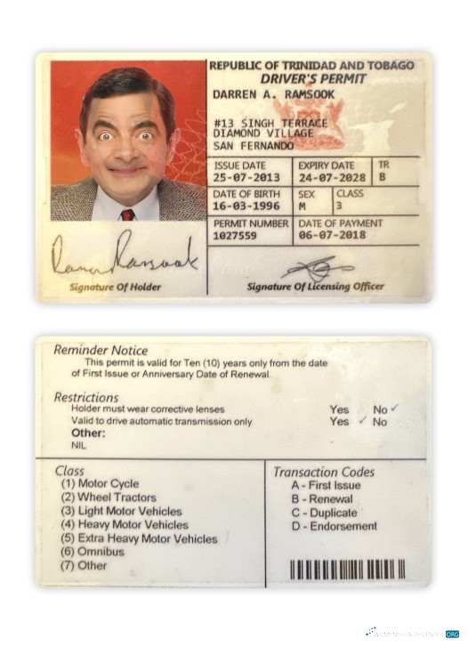 Télécharger Trinité et Tobago Driving License 2018 Présent design