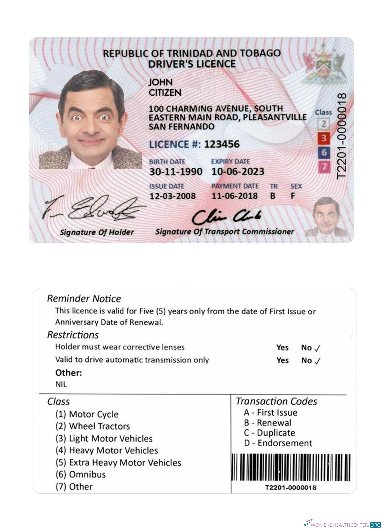 Télécharger Trinité et Tobago Driving License échantillon