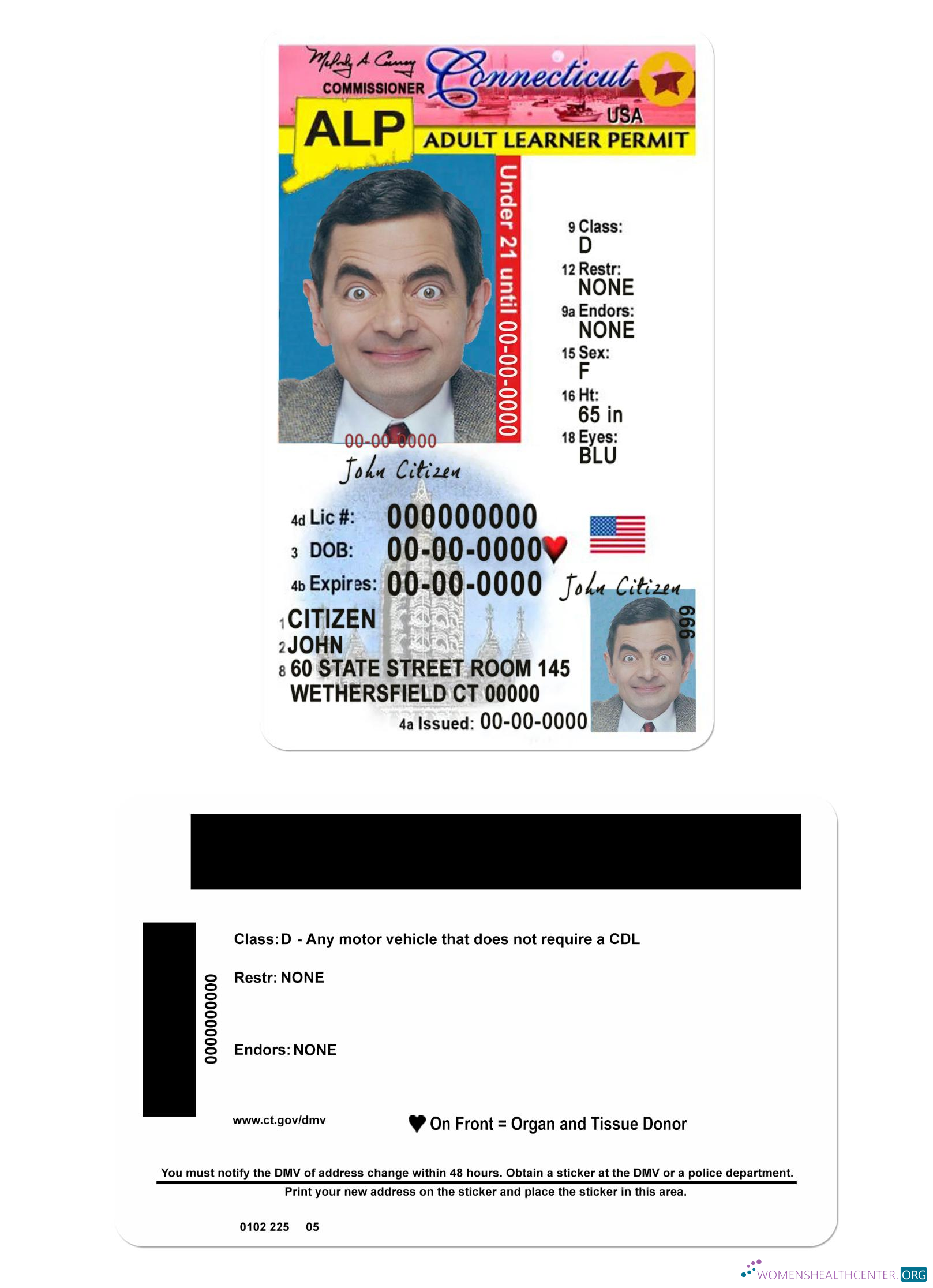 Télécharger USA Connecticut Driving License Under 21 modèle