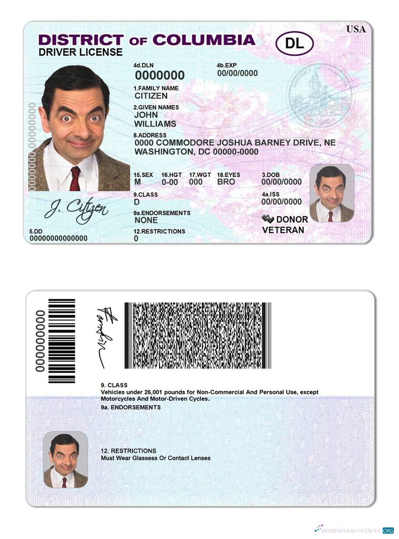 Télécharger USA District de Columbia Driving License échantillon