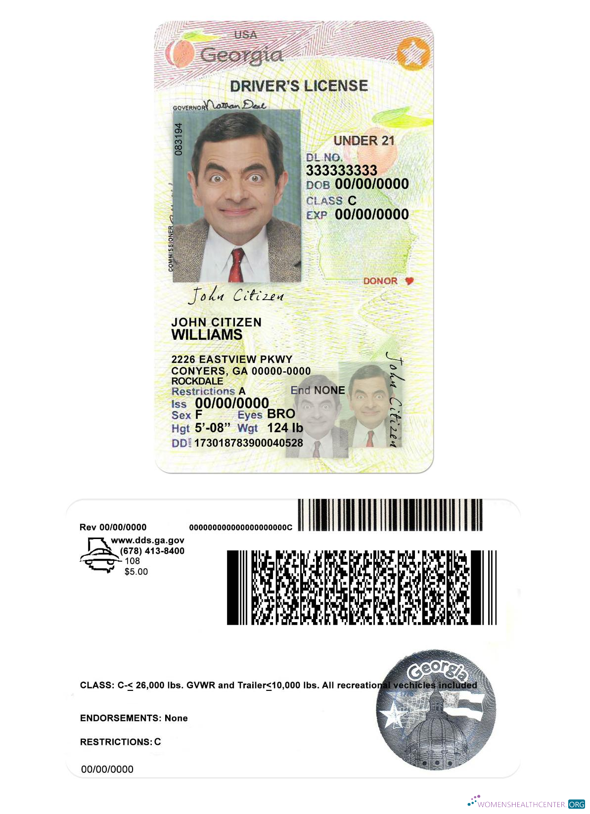 Télécharger USA Géorgie Driving License Under 21 2017 2019 modèle