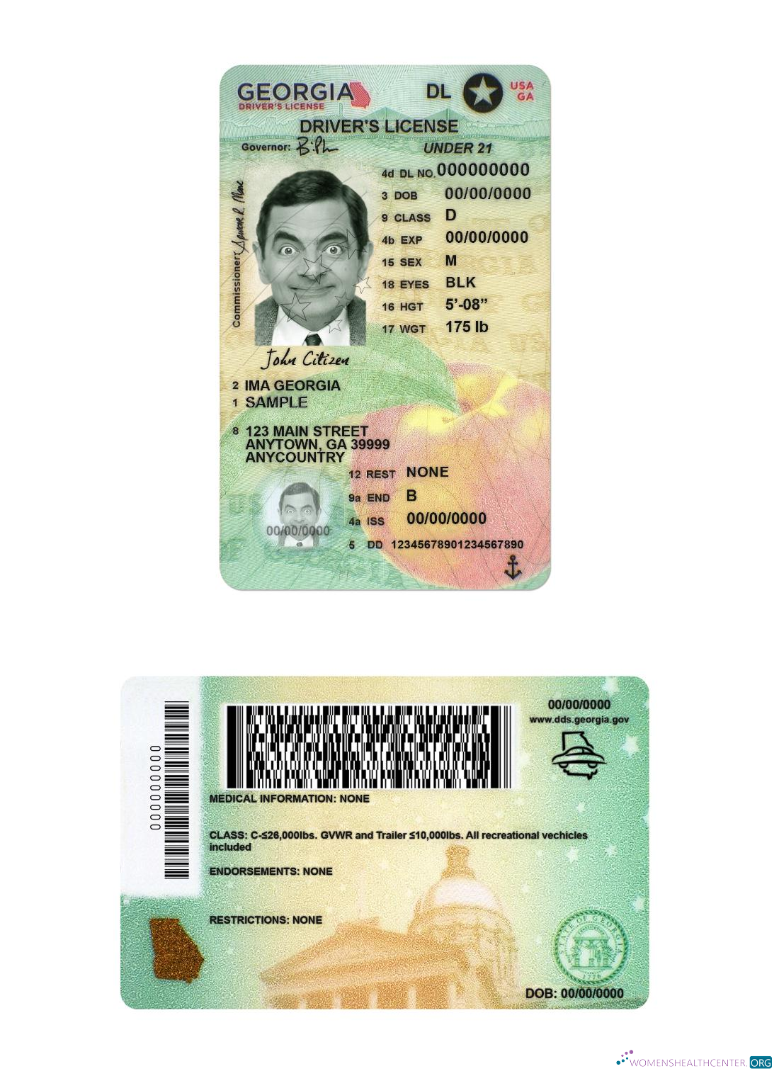 Télécharger USA Géorgie Driving License Under 21 modèle