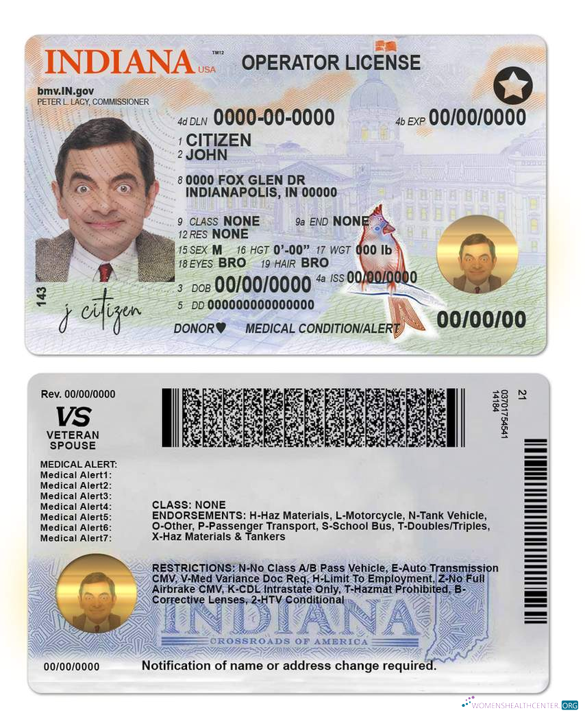 Premium Télécharger USA Indiana Driving (operator) License Modèle(2019 – Présent)