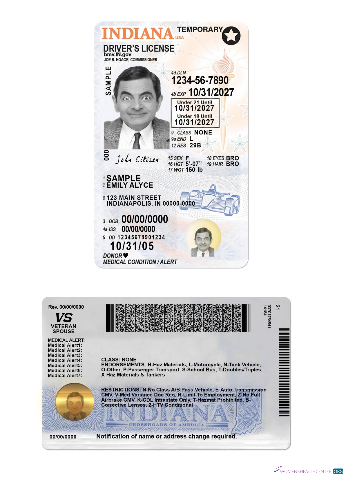 Télécharger USA Indiana Driving License Under 21 modèle