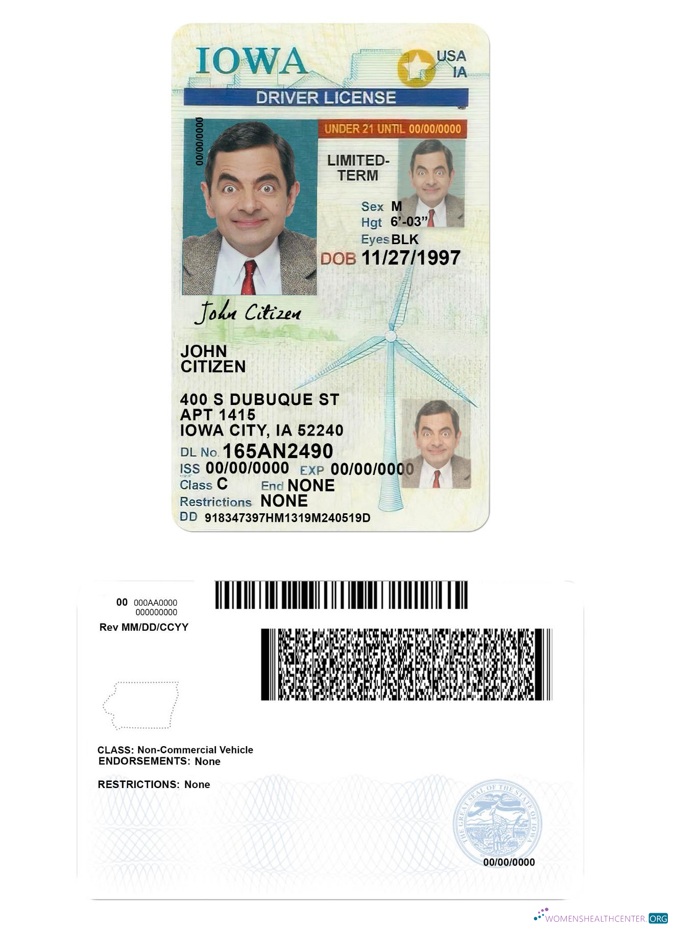 Télécharger USA Iowa Driving License Under 21 échantillon
