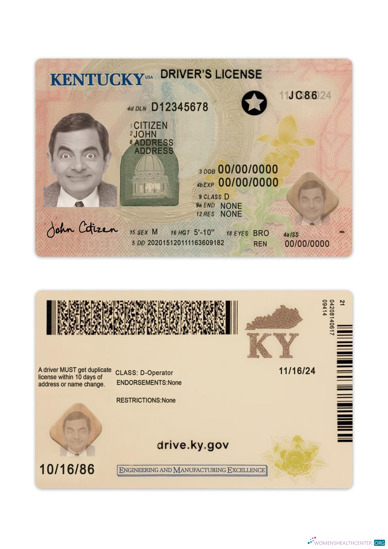 Télécharger USA Kentucky Driving License 2020 Présent modèle