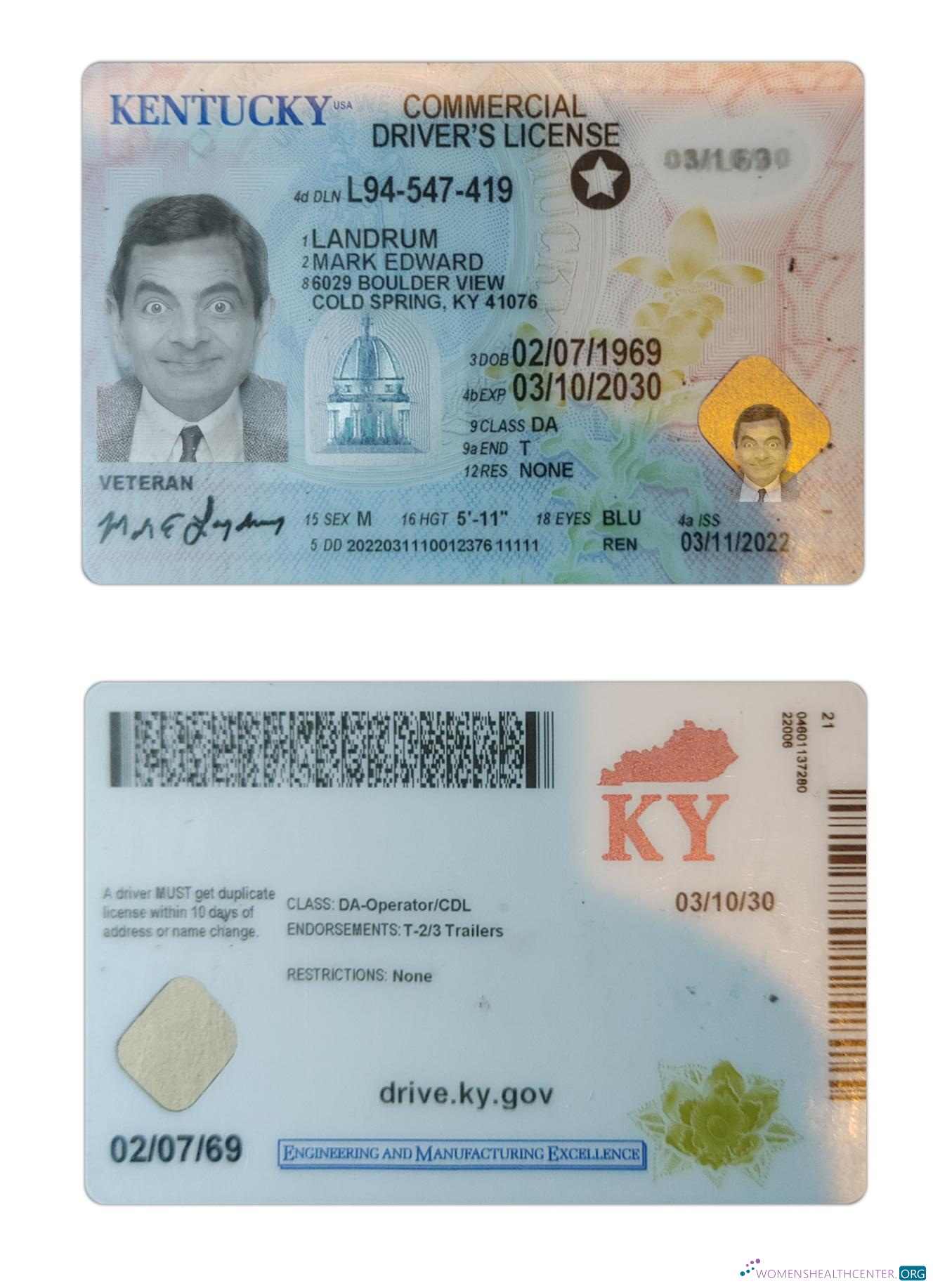 Télécharger USA Kentucky Driving License 2022 Présent modèle